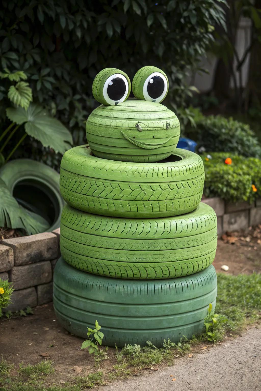Design your own garden charm with this playful tire frog sculpture!