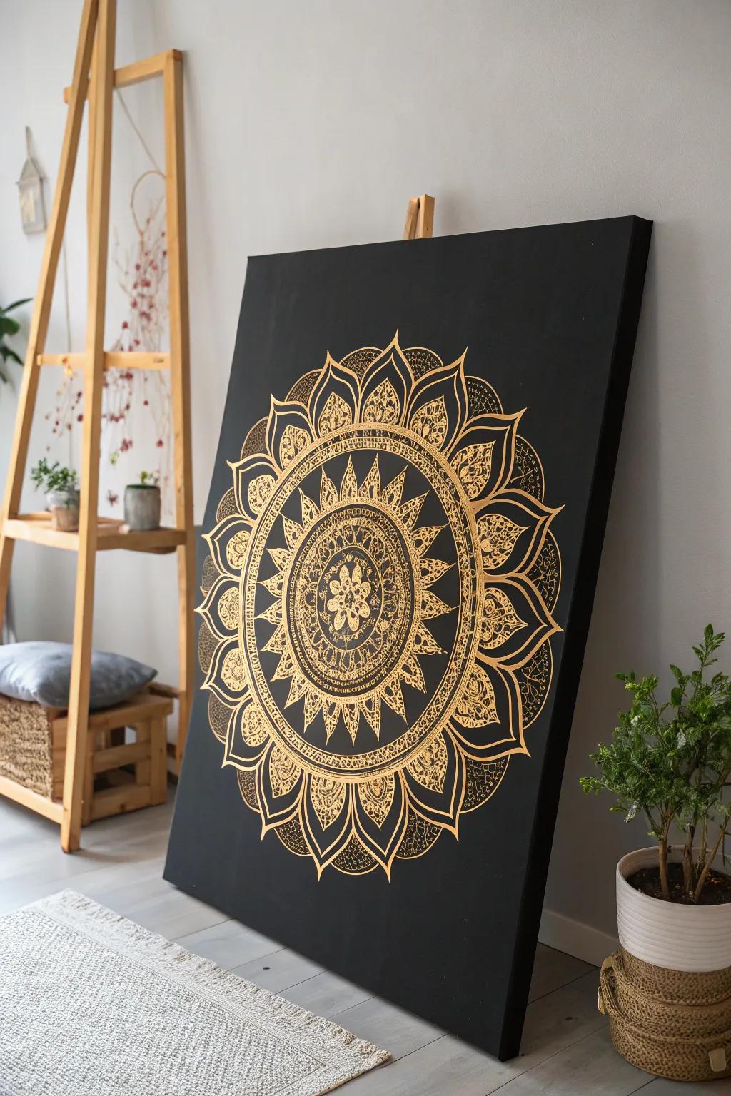 Revolutionize your area through the extravagant attraction of gilded mandalas on a shaded canvas. #ArtisanElegance