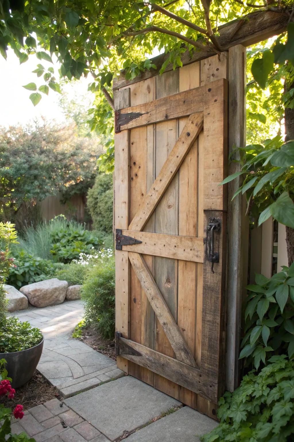 Elevate your outdoor area through the enduring charm of a handcrafted pallet door.