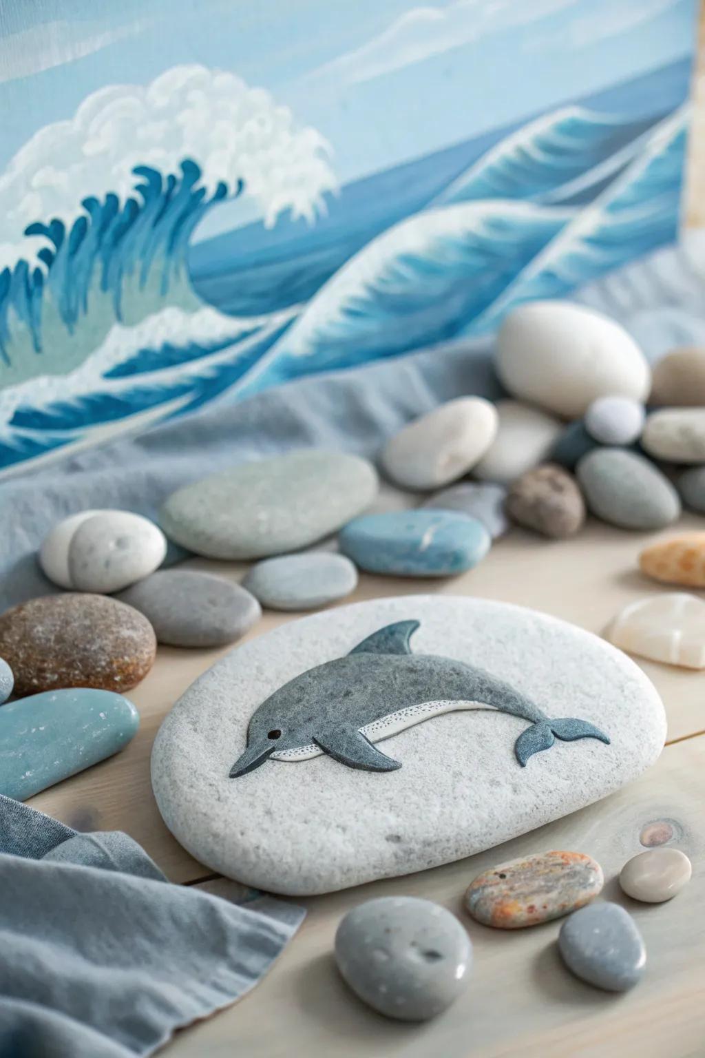 Embrace serenity with this minimalist pebble artistry, where nature converges with inventiveness in a tranquil oceanic panorama.
