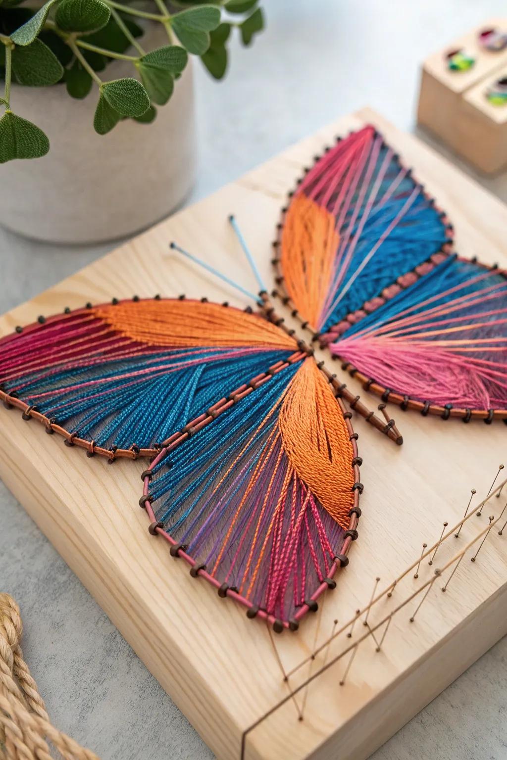 Add a burst of color with these exquisite butterfly wings string art.