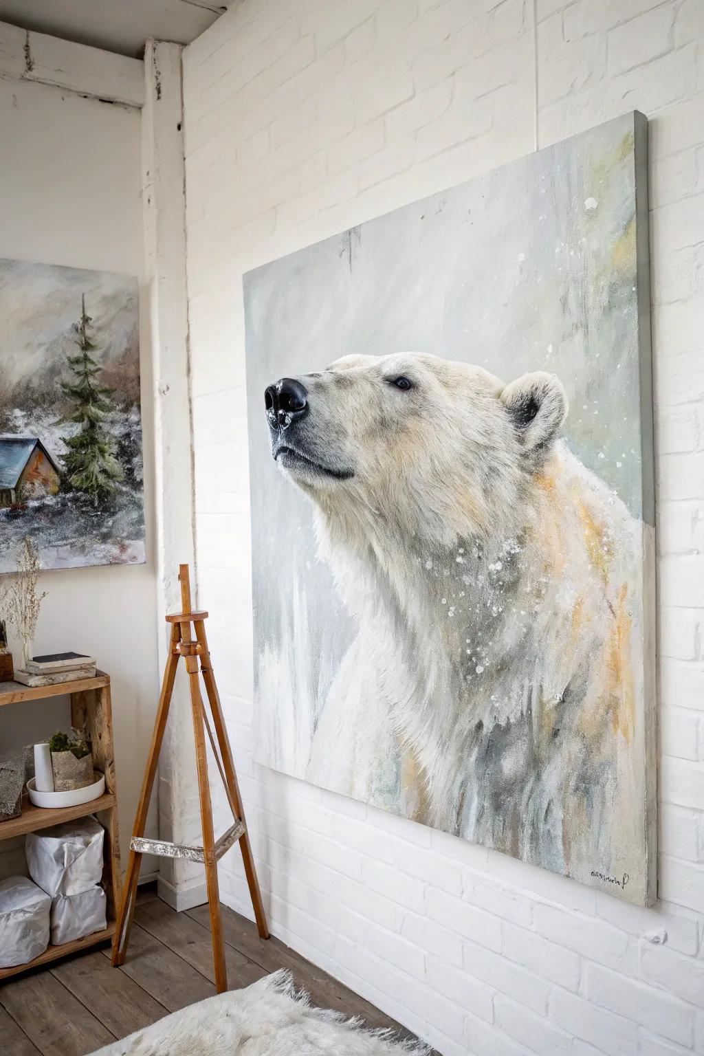 Find the excellence of mixed media with this exquisite frigid bear painting—where feels and straightforwardness meet craftsmanship.