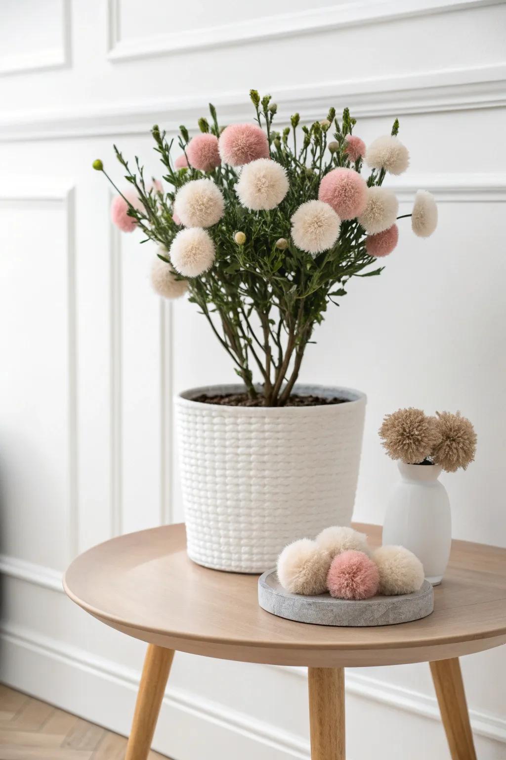 Introduce a charming boho twist to your indoor garden with pom pom flower pot décor!