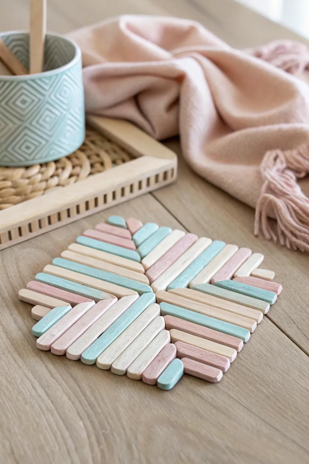 Elevate your table presentation with these enchanting DIY popsicle stick mats—where minimalism blends with boho elegance!
