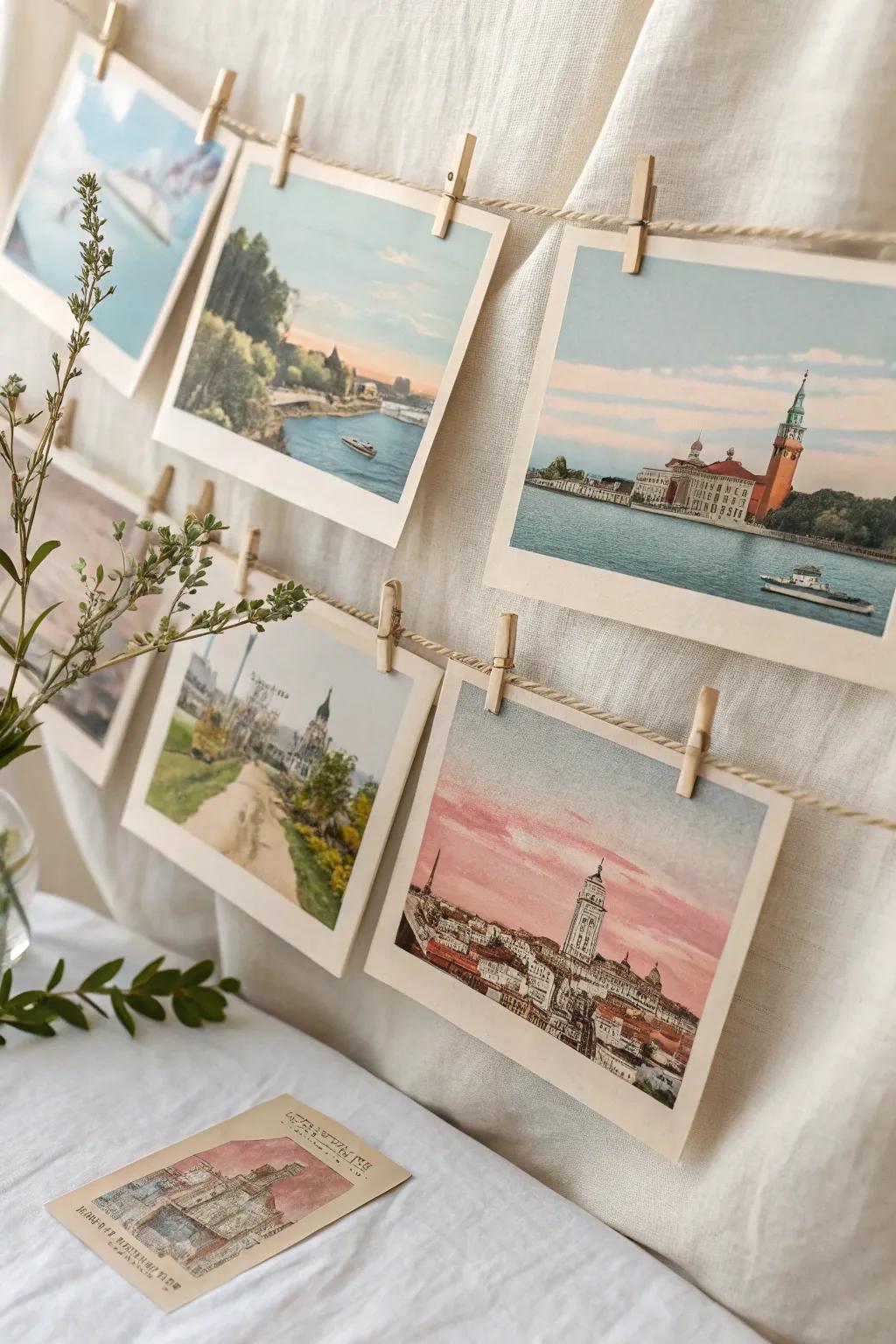 Craft your travel narrative: A minimalist postcard collage that narrates your voyage.