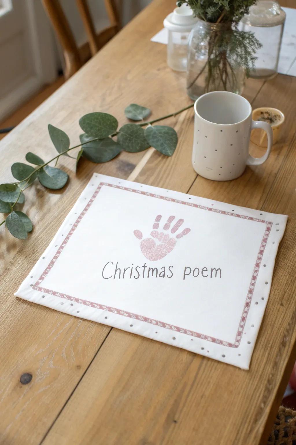 Encapsulate the enchantment of your child's touch with a bespoke Yuletide verse setting mat—a memento to treasure each meal.