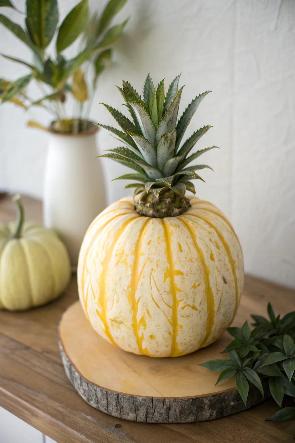 Transform your pumpkin into a tropical masterpiece with this pineapple-inspired design. 🍍✨