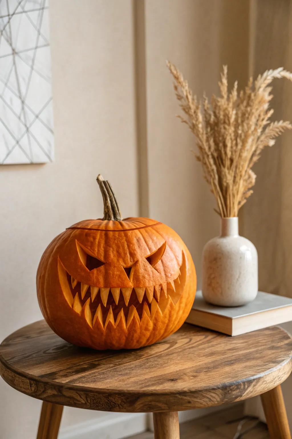Unleash your inventive aspect through these fierce and keen gourd dentures, ideal for a minimalist Halloween ambiance!