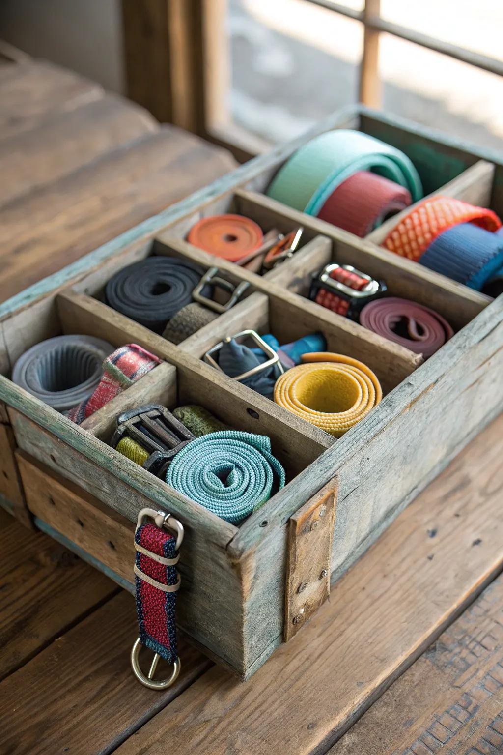 Transform a reclaimed milk crate into an elegant tie-down strap organizer, imbued with a hint of rustic allure.