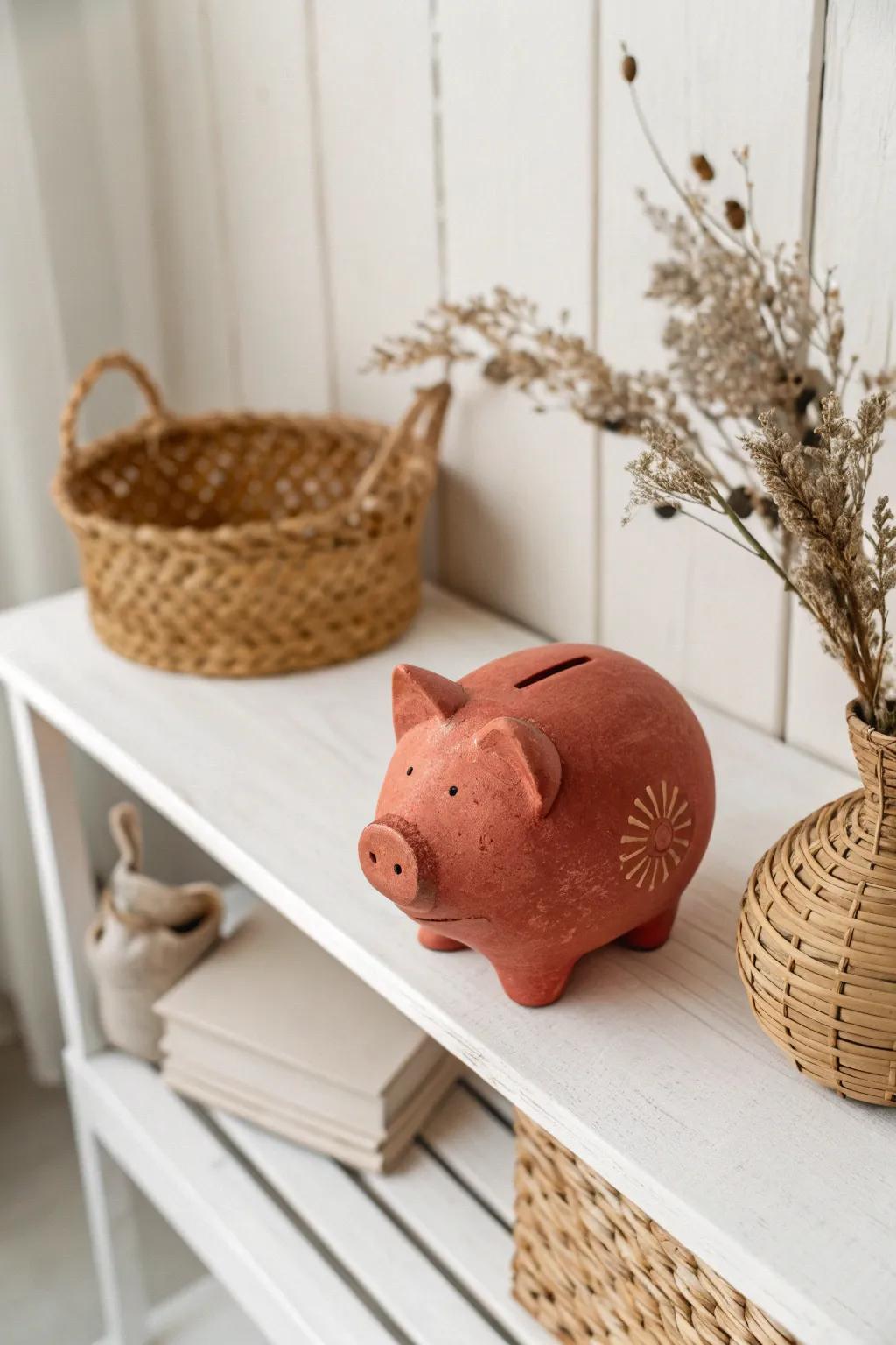 Adorable earthenware piggy: an element of caprice for your minimalist sanctuary.