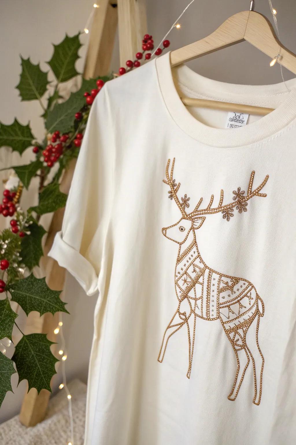 Embrace the season with this delightful Deer and Evergreen accent shirt, harmonizing understated refinement with a hint of festive heritage.