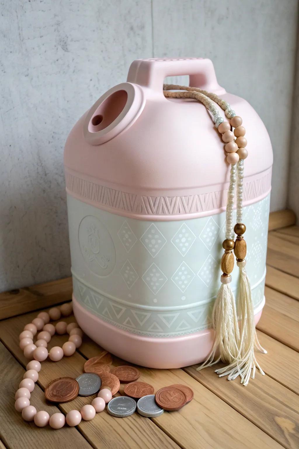 Transform your savings with style: a minimalist boho piggy bank for your ambitious goals.