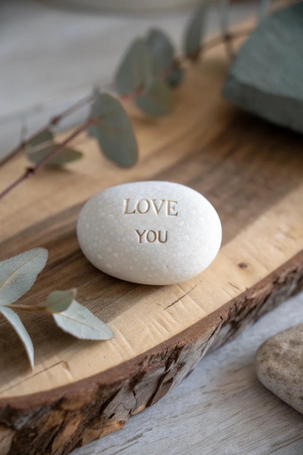 A simple yet heartfelt message carved in stone, bringing a hint of natural elegance to your decor.
