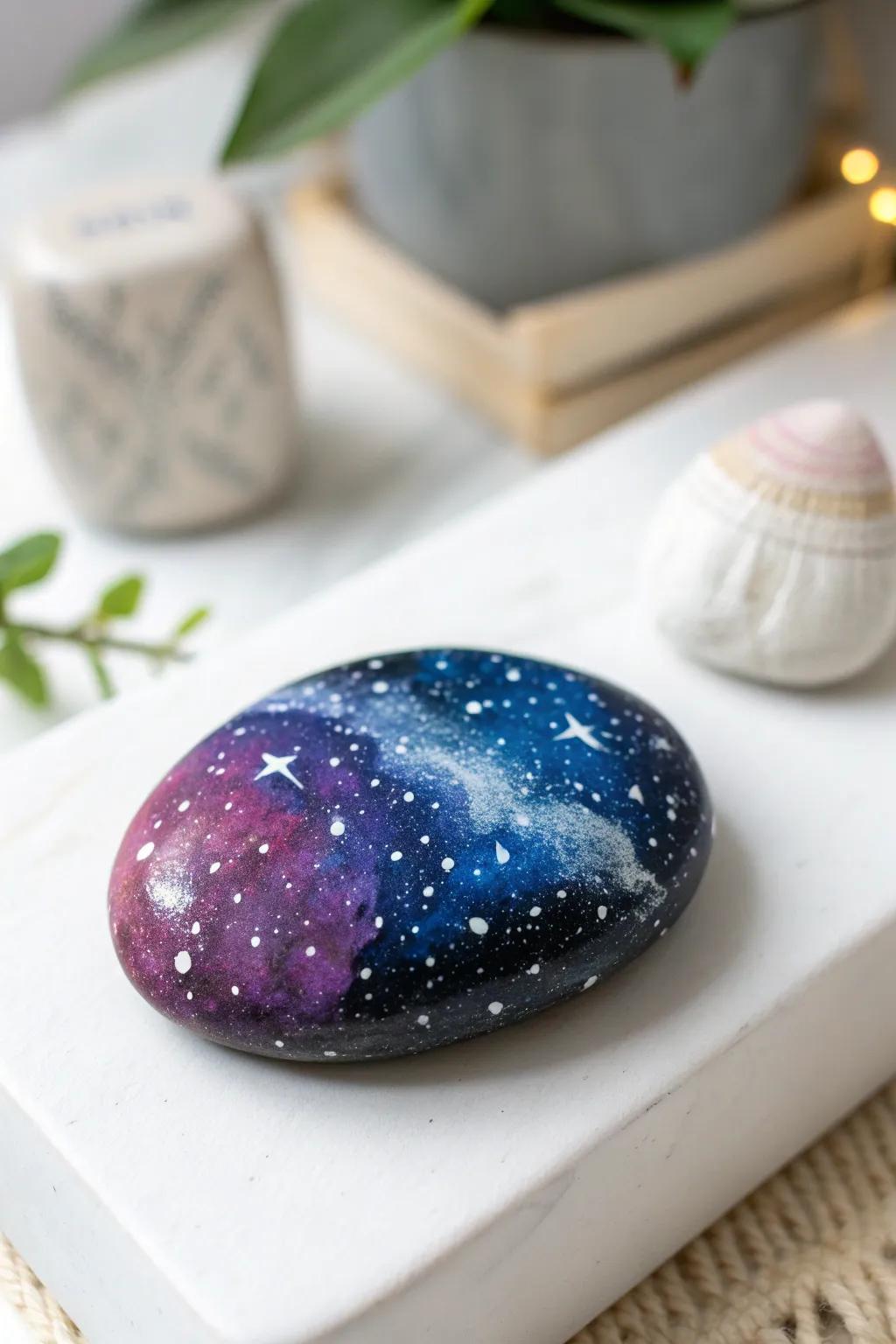 Explore the cosmos with your imagination—paint a galaxy on a stone!