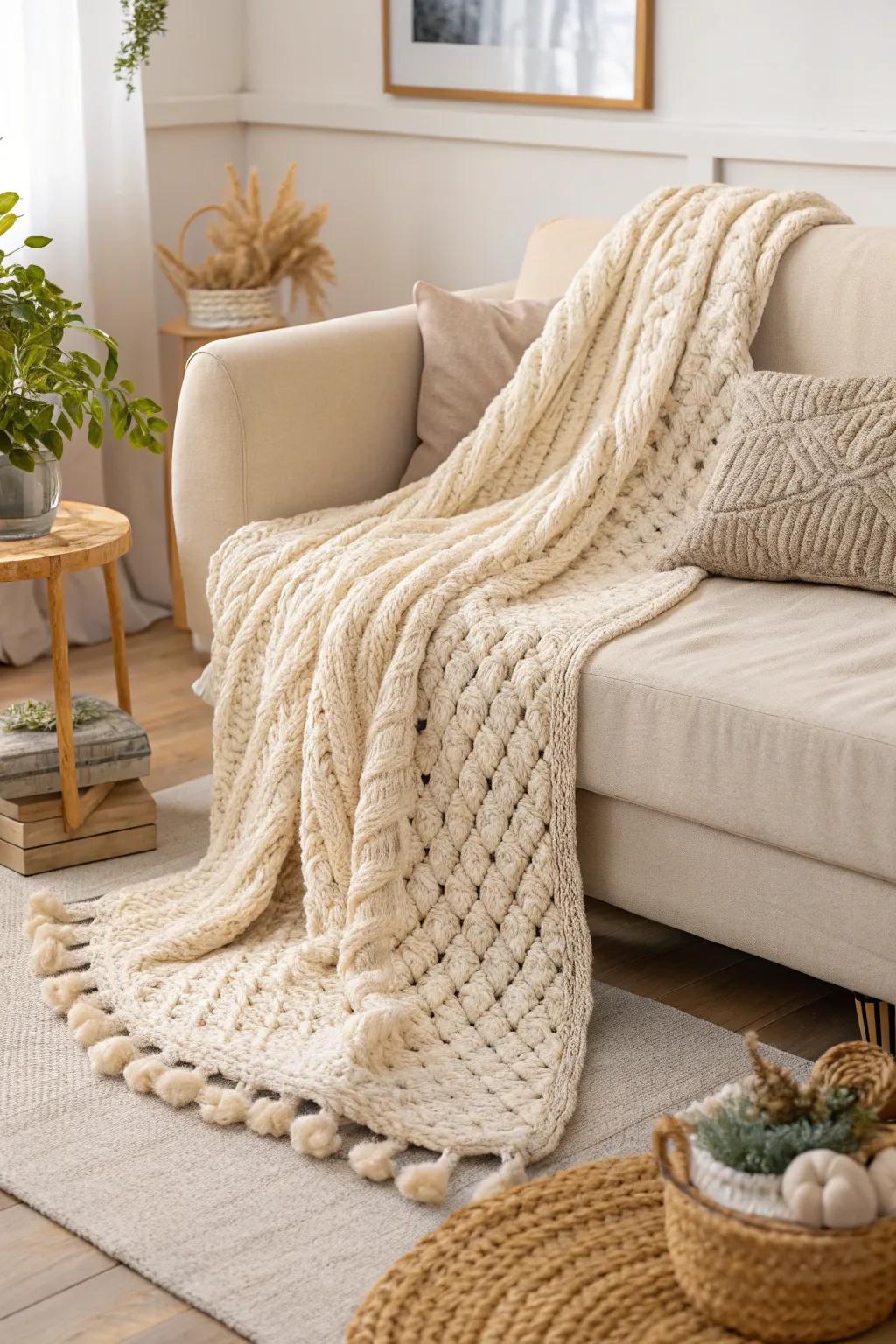 Transform your space with the cozy charm of a thick knit throw, blending Scandinavian minimalism with a touch of Boho warmth.