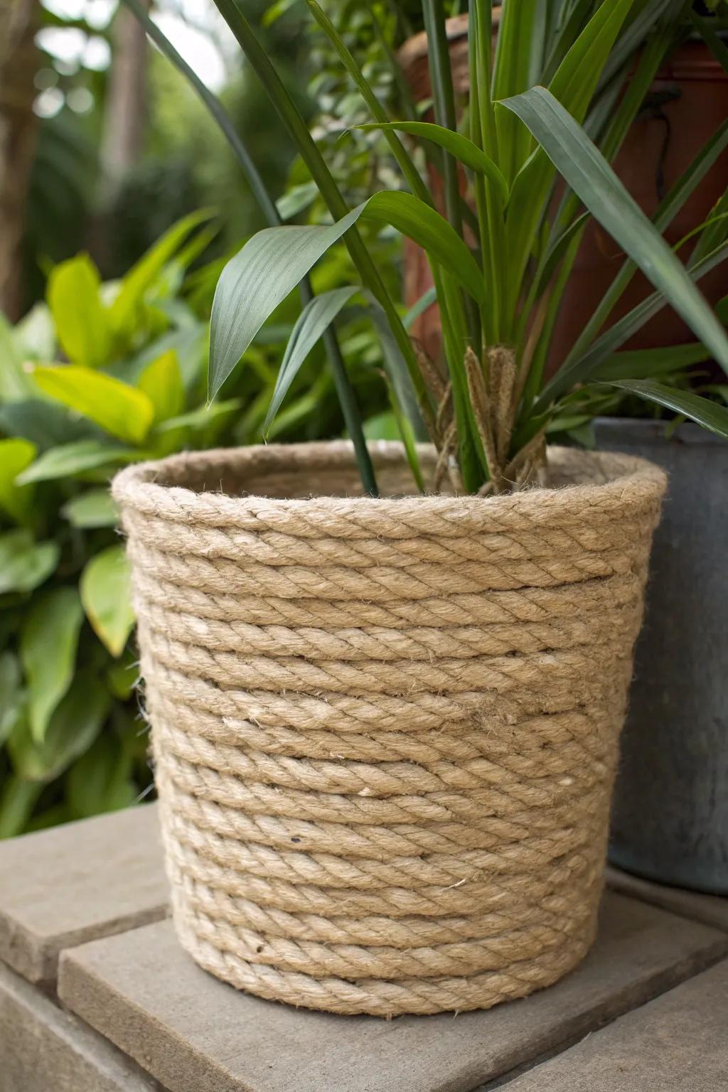 Amplify your greenery with rustic attraction: Rope-Bound Plant Holders for an impression of nature.