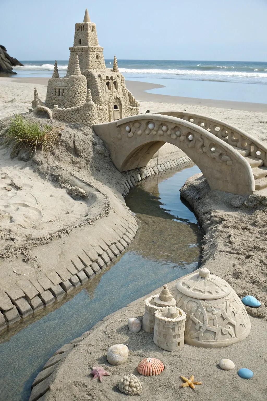 Cherish coastal serenity with a sandcastle that merges seamlessly with the seashore setting, bridging unpretentious design and splendor.
