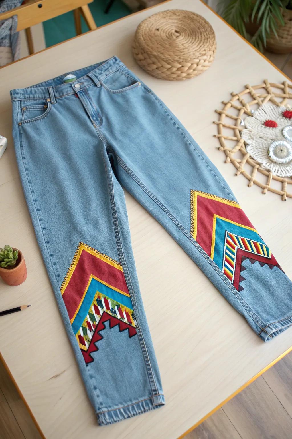Upgrade your wardrobe with these artisan-painted dynamic jeans, where bold patterns meet minimalist elegance.