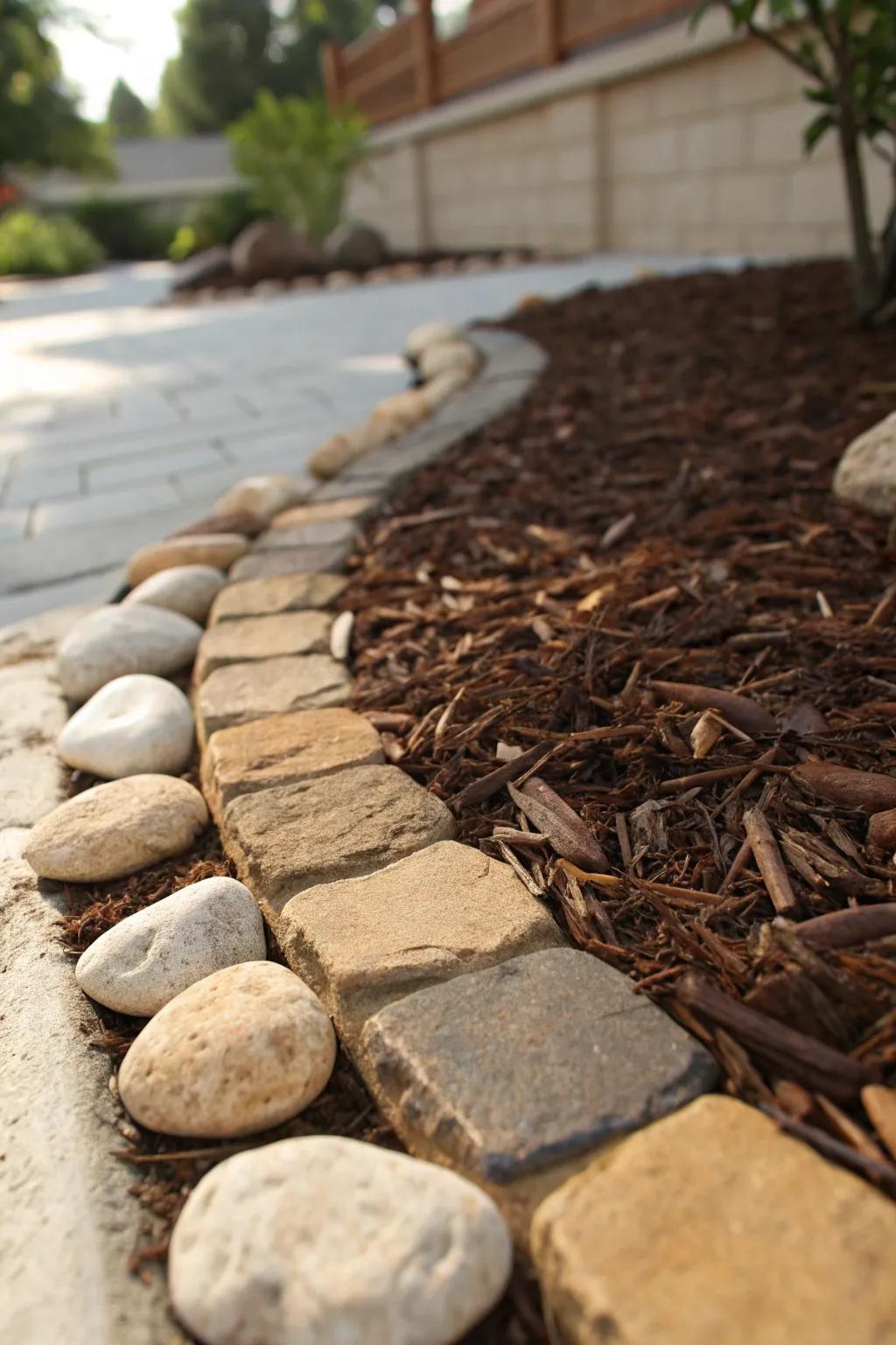 Excellence in artistry: Diverse sidewalk edging achieved through a mix of materials.