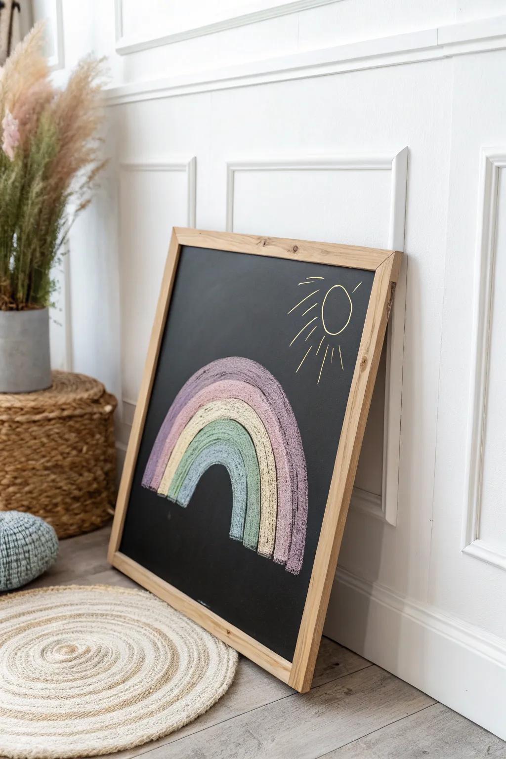 Capture the essence of springtime with a soft-hue rainbow, where minimalism converges with playful charm.