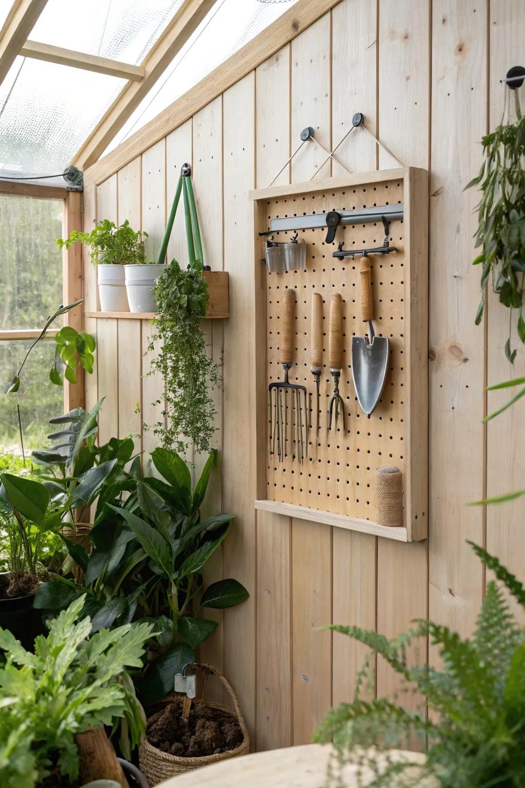 Lift your greenhouse style with functional and stylish tool storage.