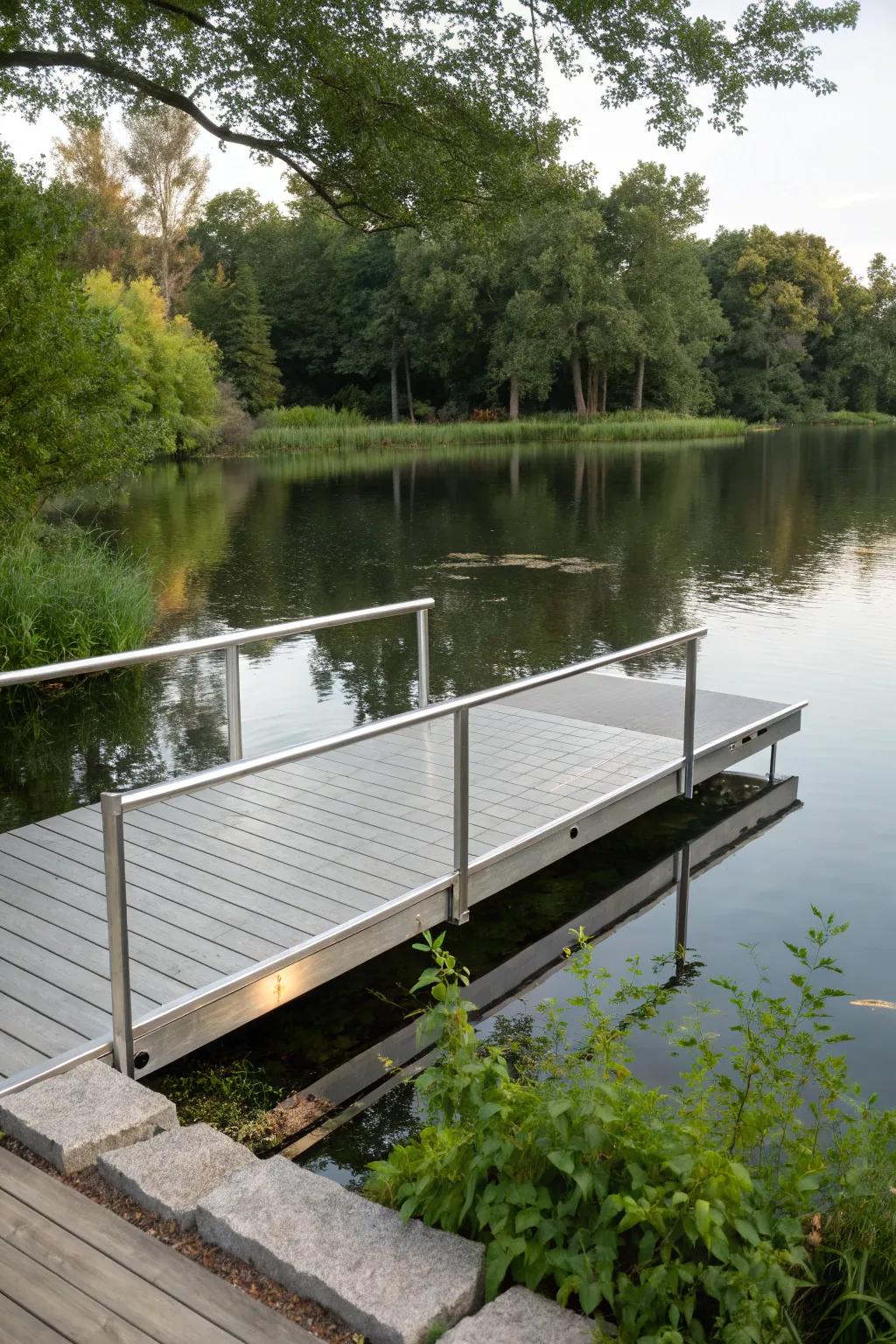 Sleek simplicity: Embrace contemporary styling through an understated metallic dock, uniting fortitude and elegance.