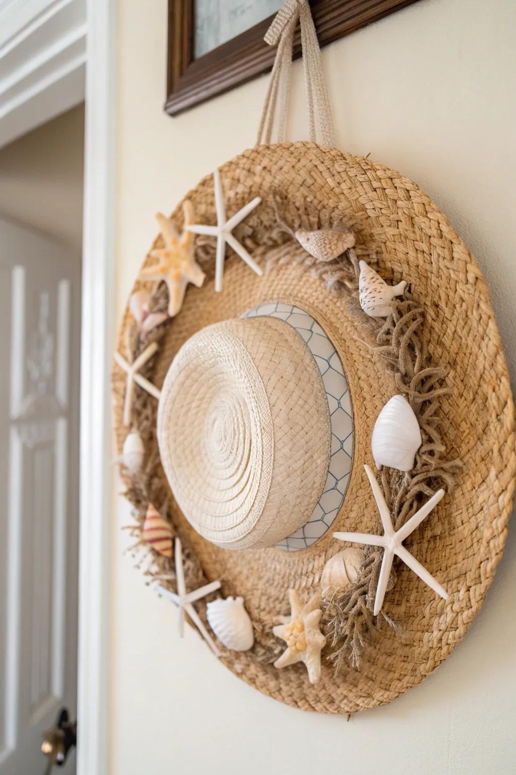 Embrace the serenity of the seashore with this breathtaking straw bonnet garland, an impeccable synthesis of natural splendor and minimalist refinement.
