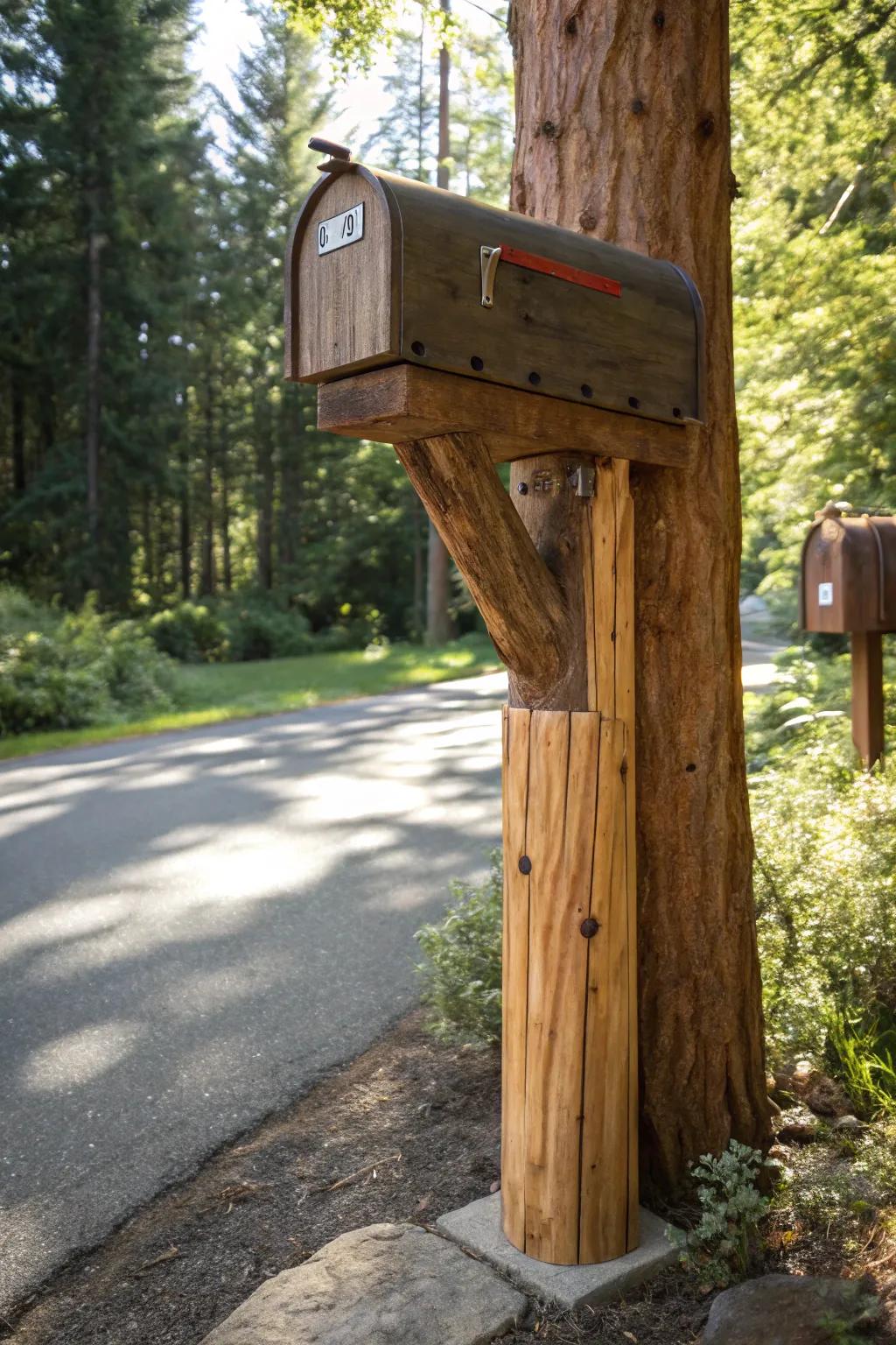 Raise your mail receptacle presence with a rustic cedar log column—where innate splendor encounters utilitarian artisanship.