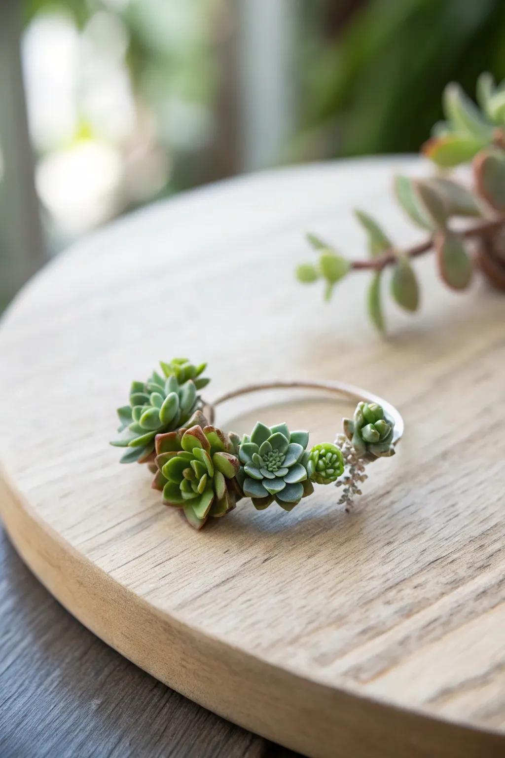 Adopt nature's elegance with a handmade succulent ring—ideal for bestowing a verdant accent to your aesthetic.