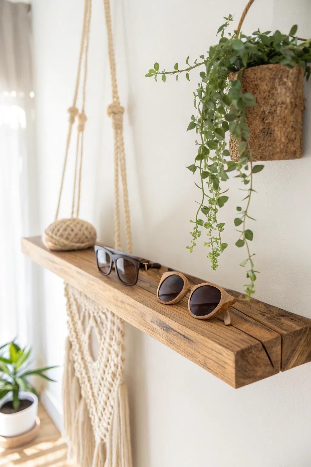 Elevate your eyewear with a minimalist floating shelf display - where function meets Scandinavian elegance.