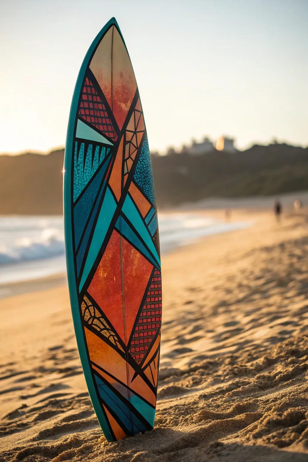 Unleash your inventiveness through daring resin artistry on your surfboard.