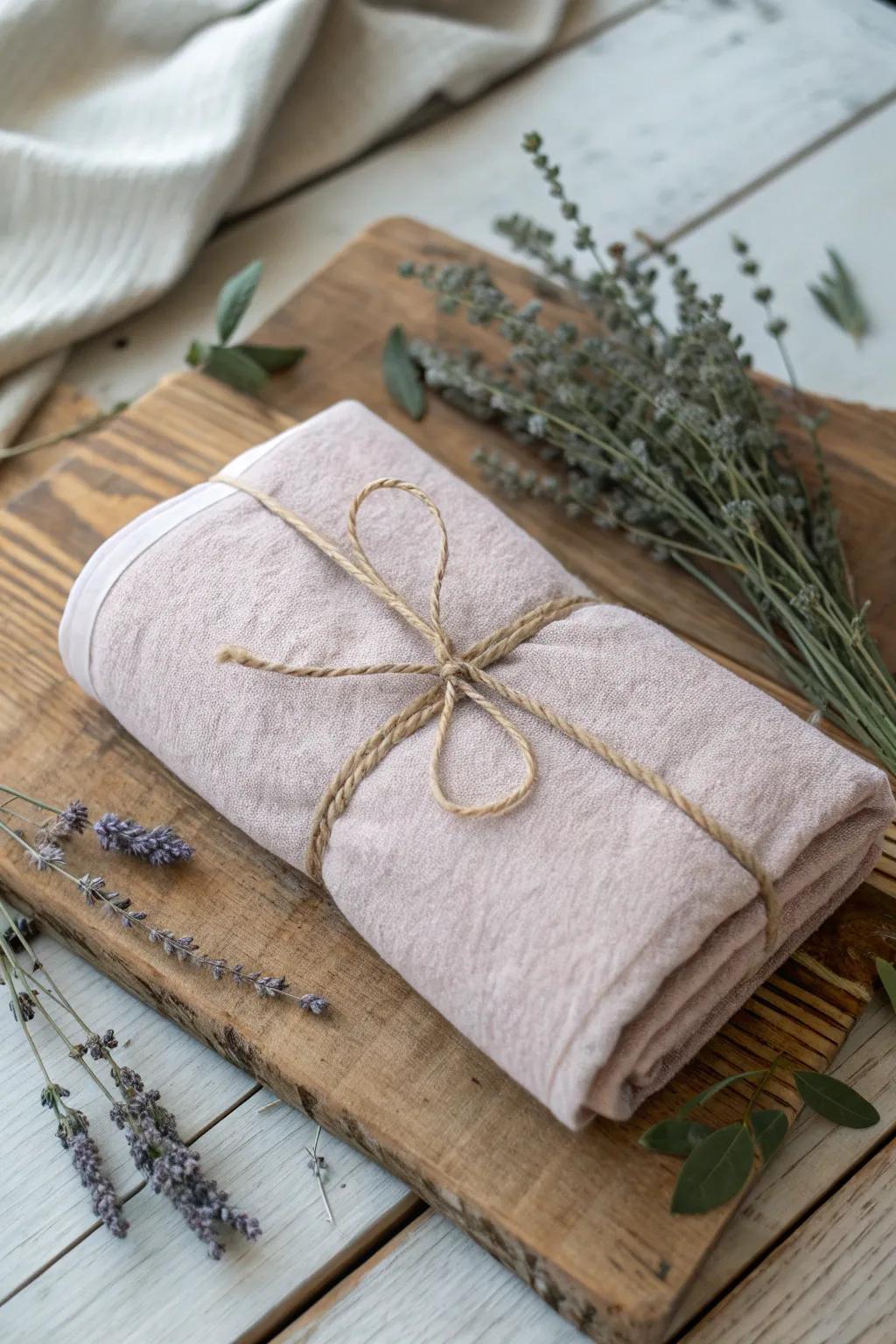 Wrap it with affection: Elevate your towel gifts with sustainable string for a simple, chic finish.
