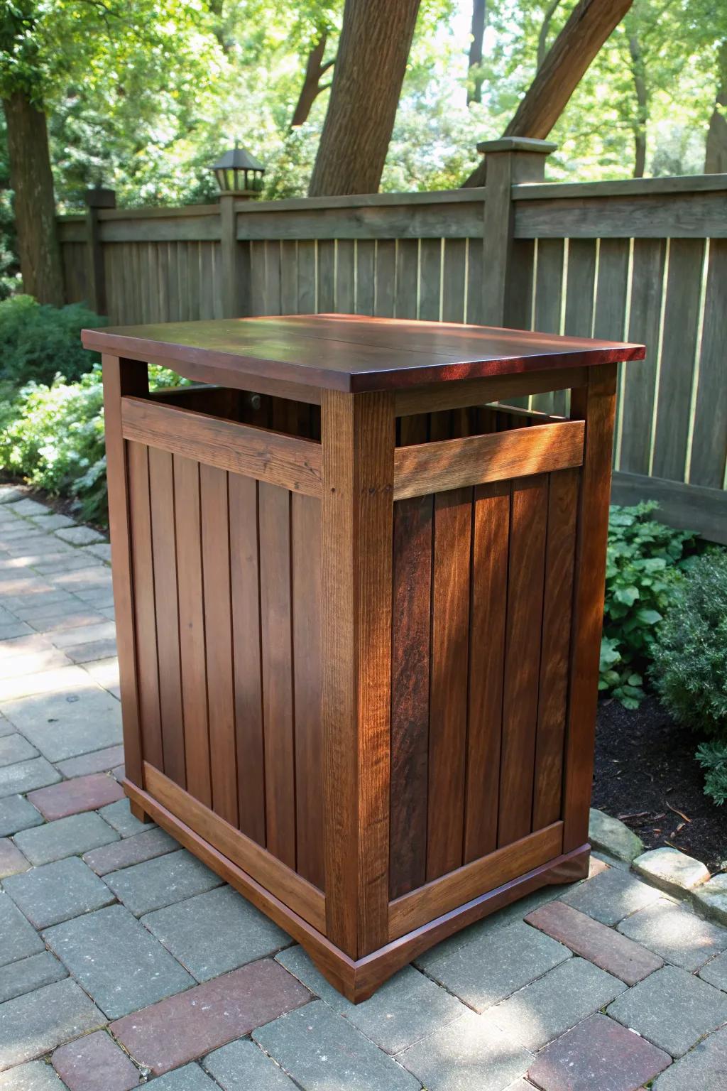 Reimagine your backyard with this dual-purpose phenomenon: a refuse container barrier that gracefully doubles as supplementary lounging for your forthcoming barbecue.