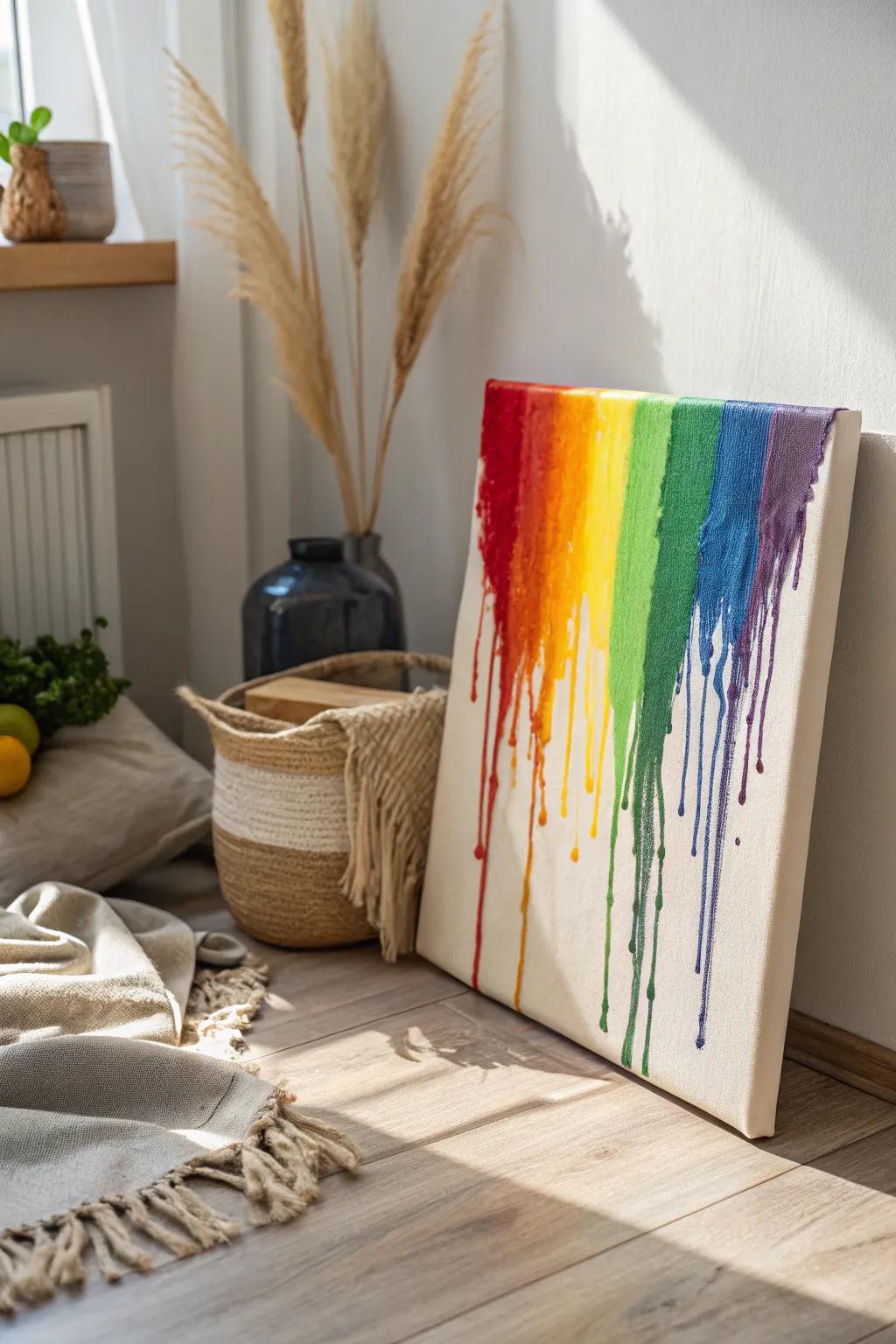 Introduce a burst of vibrant ingenuity into your ambiance through this cascading spectral artistry piece, wherein minimalist design intersects with bohemian chic.