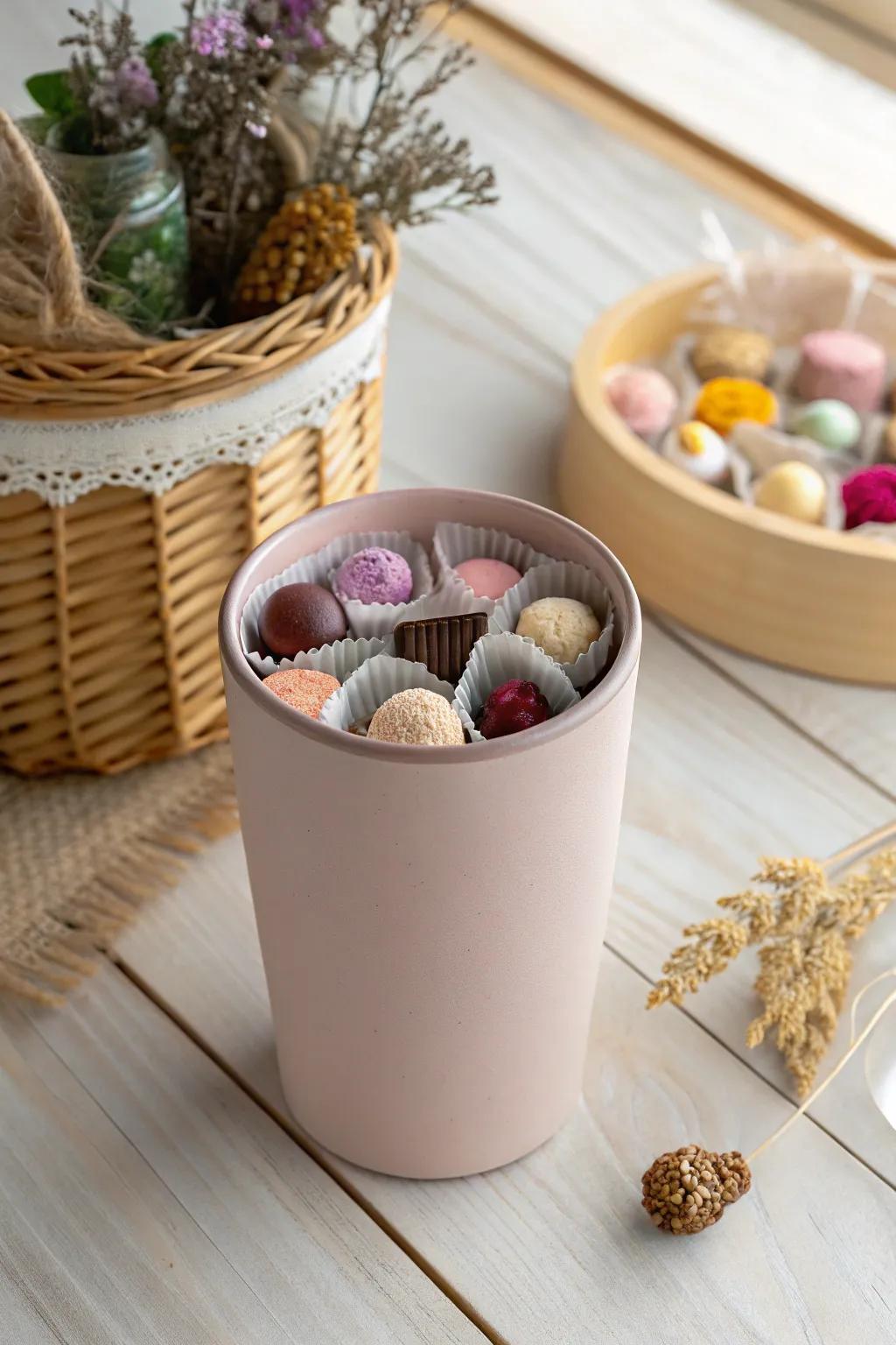 Indulge your saccharine predilection through panache! 🍬✨ This chic container populated through enchanting treats constitutes the impeccable present on behalf of confectionery devotees. #ContainerofConfectioneryTenderness #ScandiBoho
