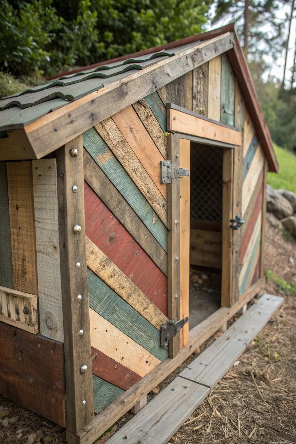 Sustainable craftsmanship: A turkey coop fashioned from salvaged wood, where sustainability harmonizes with style.