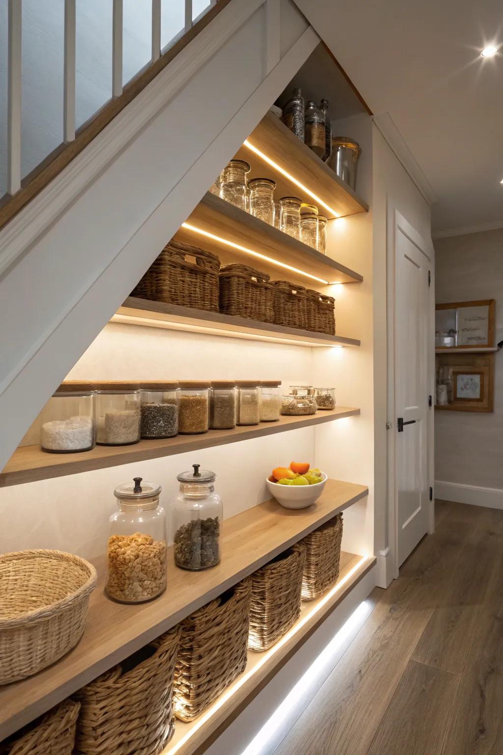 Light up your pantry with fashionable LED lights for practical elegance.