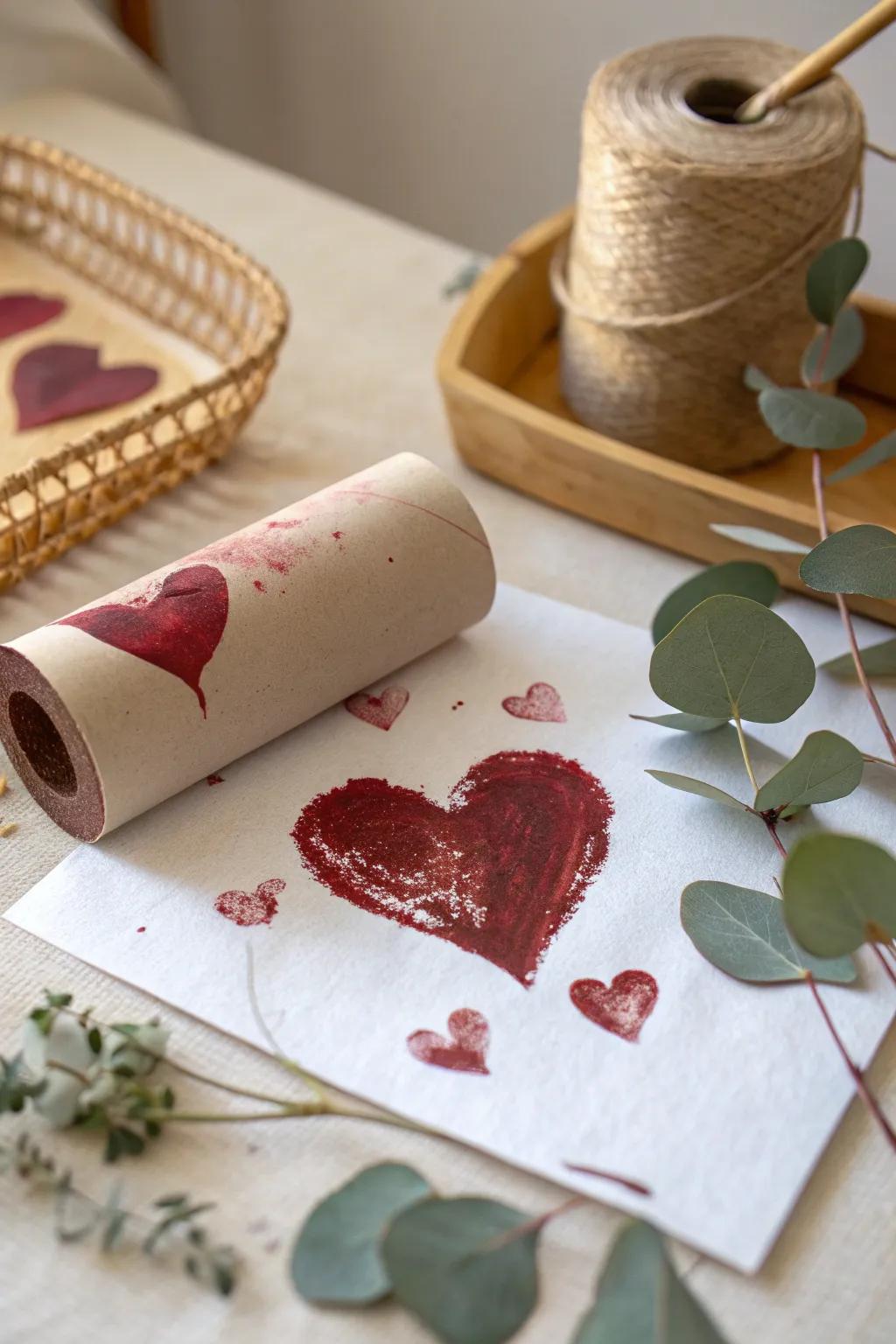 Crafting love with simple touches: Heart stamps for little hands.