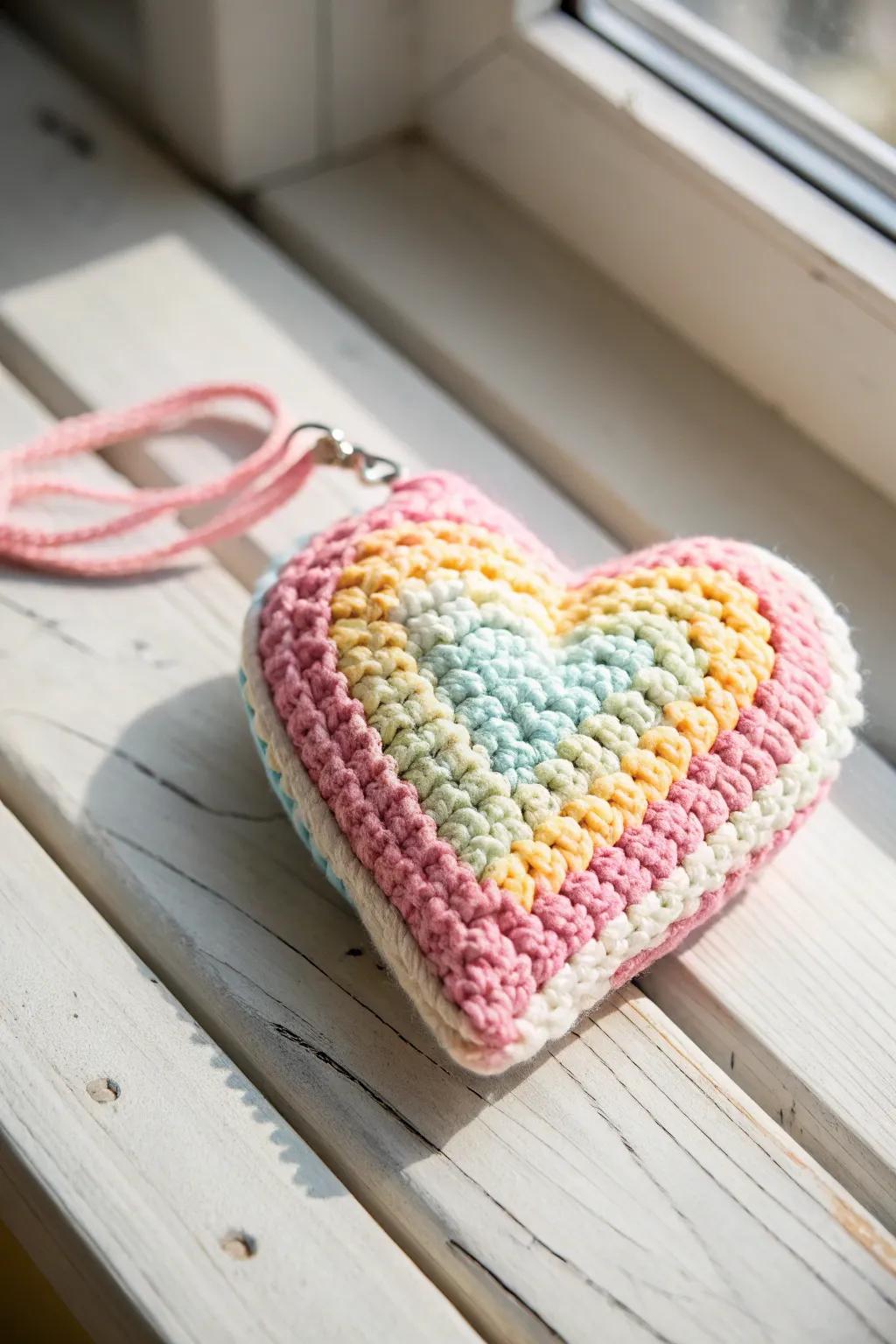Embrace simplicity and charm with these delightful crochet heart pouches, perfect for holding your little treasures.