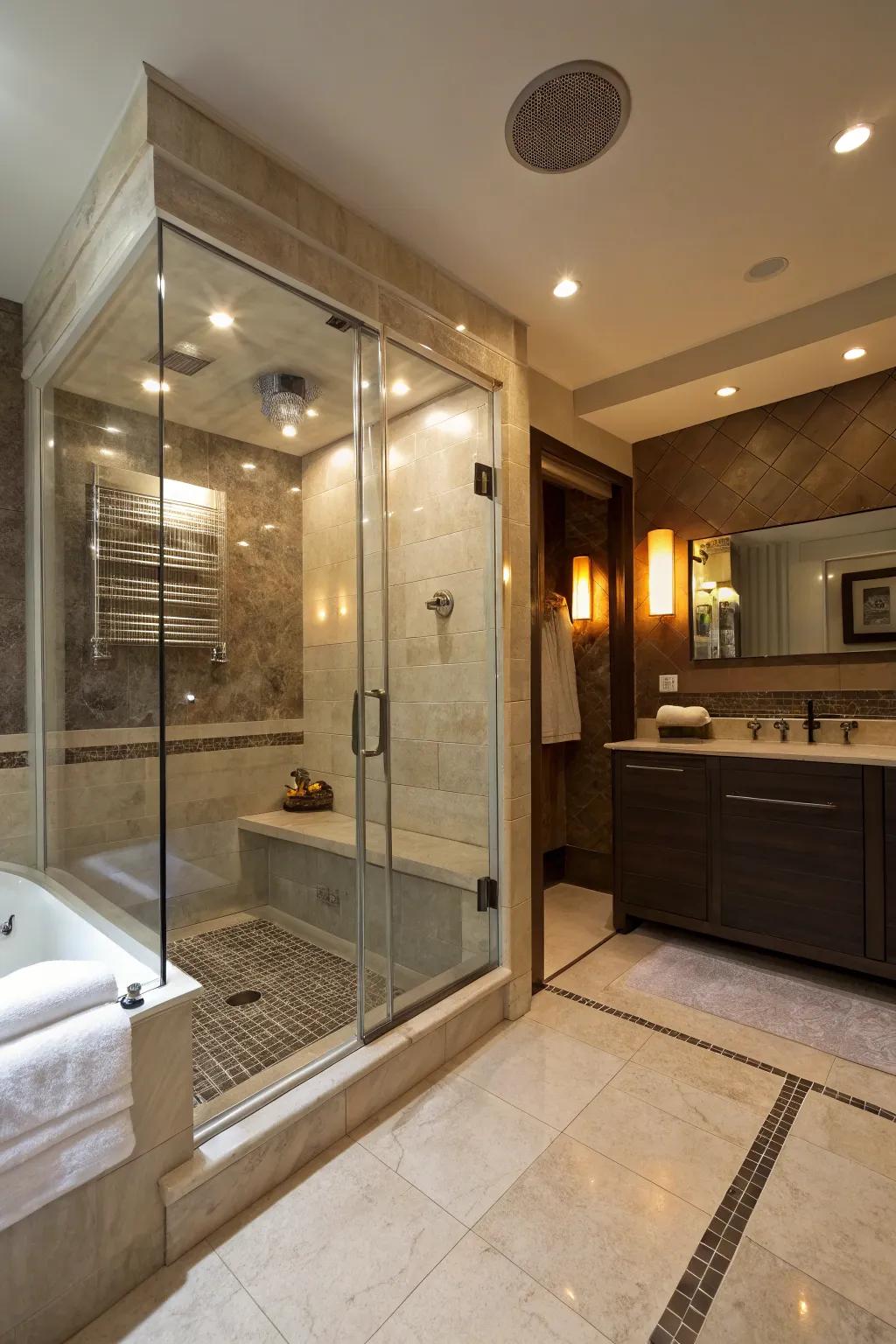 Mood lighting adds warmth and a peaceful mood to your steam shower.