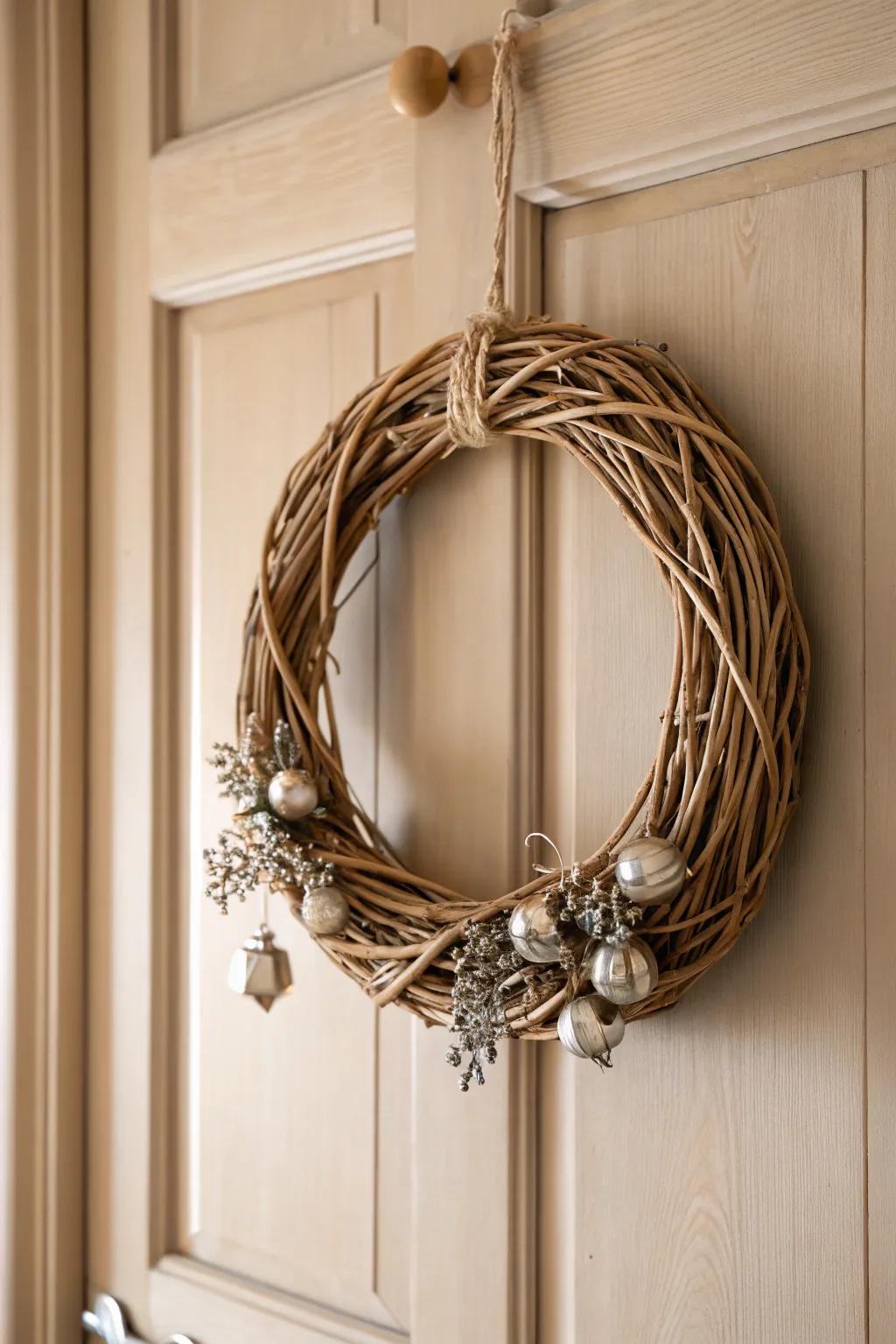 Celebrate the playfulness of the season with a chime-adorned wreath, where simplicity meets charm.
