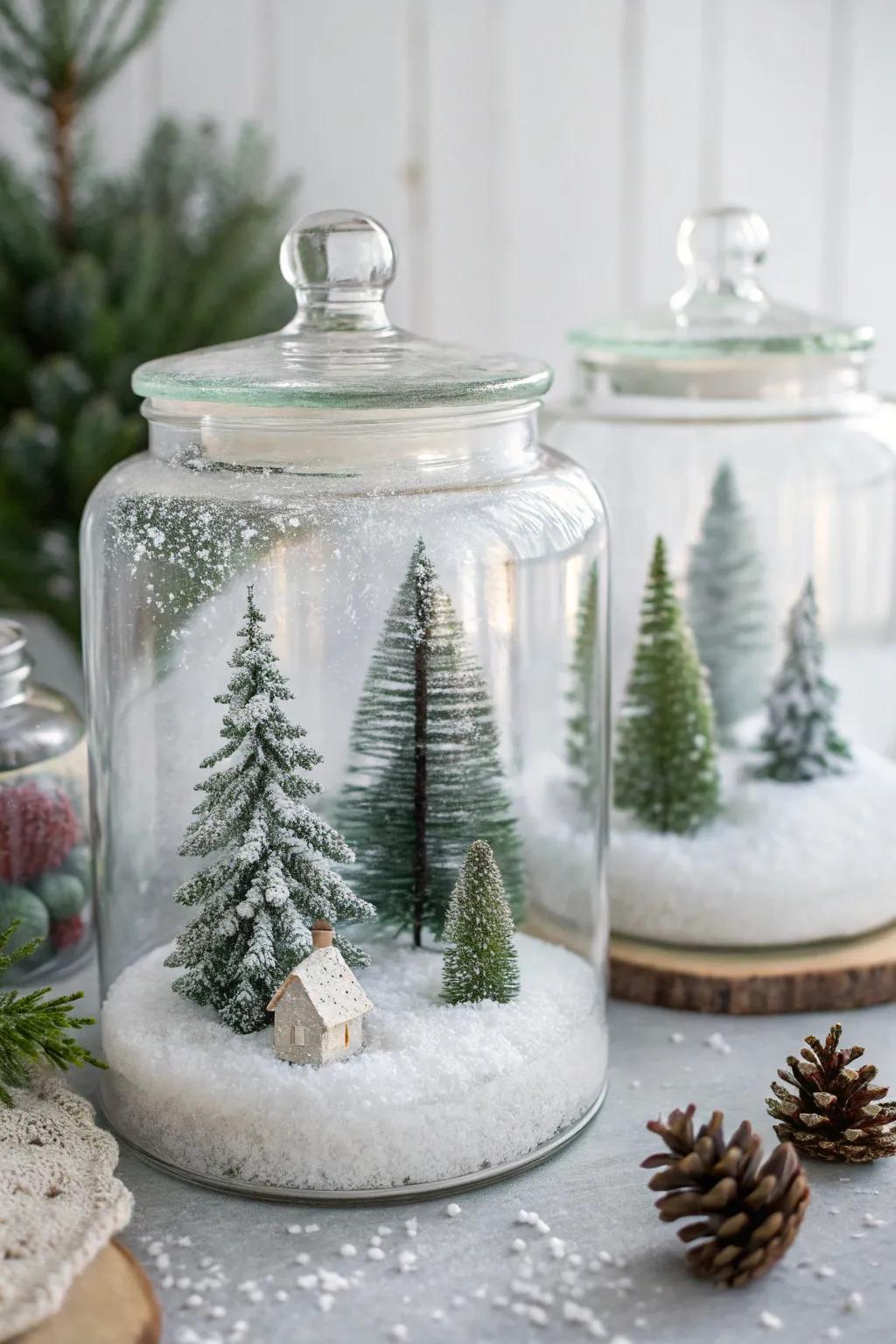 Conjure a scenic snowy miniature forest with effortless terrariums.