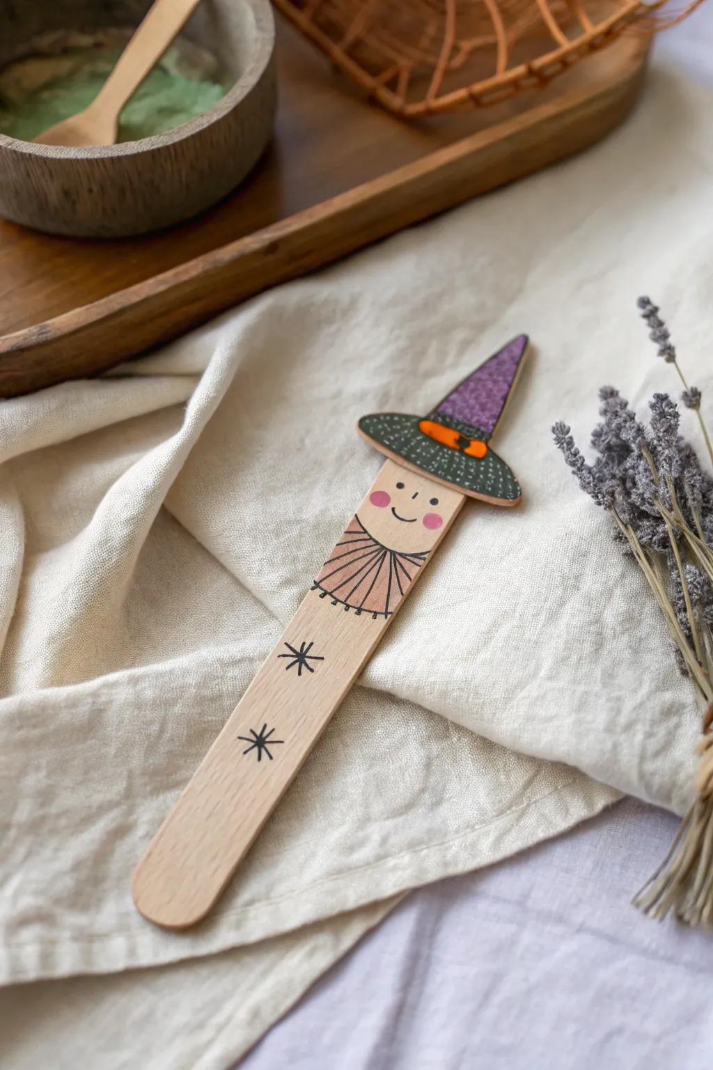 Elevate your reading experience with a delightful wood stick witch keepsake!