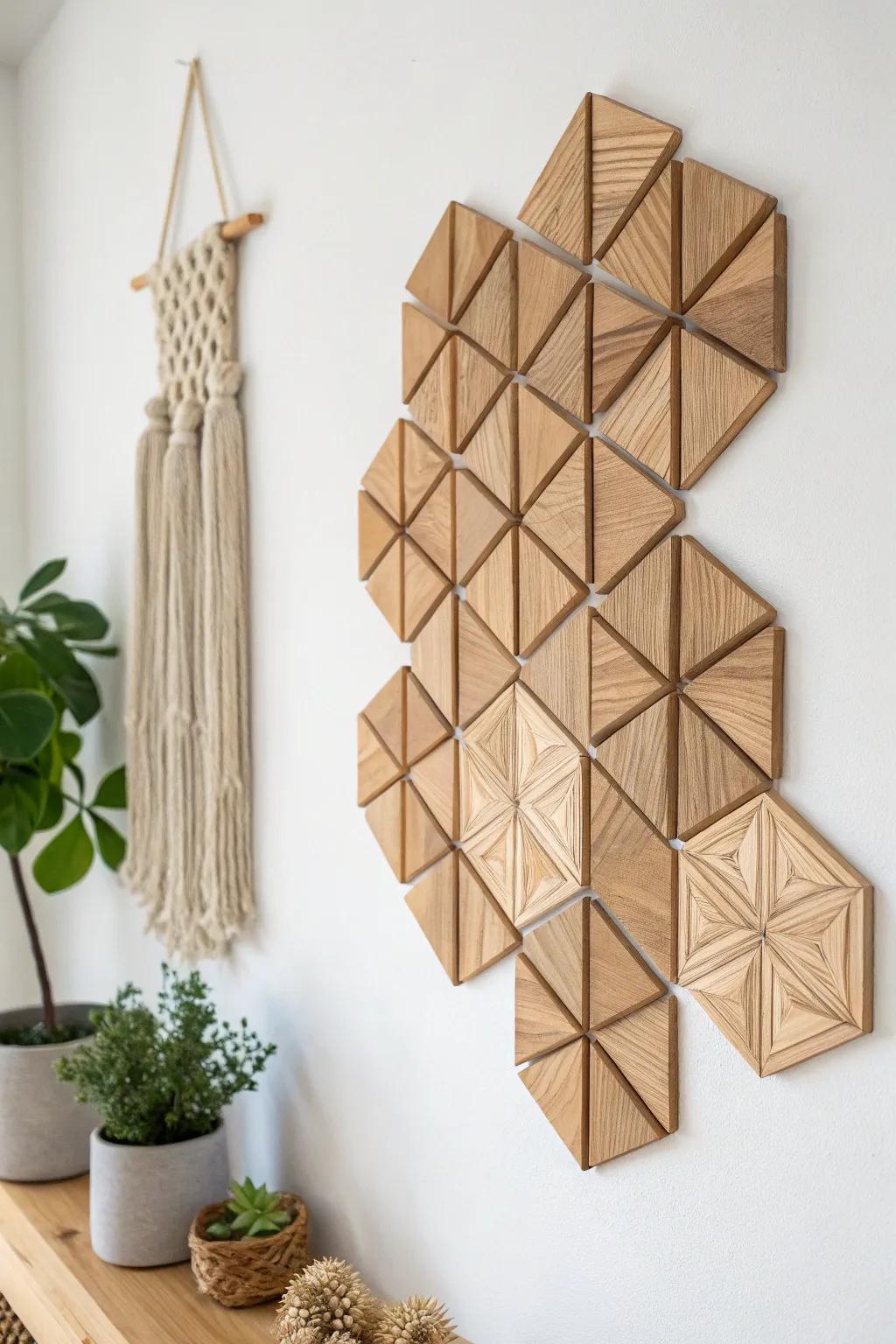 Transform your area utilizing the outdoors' artistry: Striking timber block wall presentation.