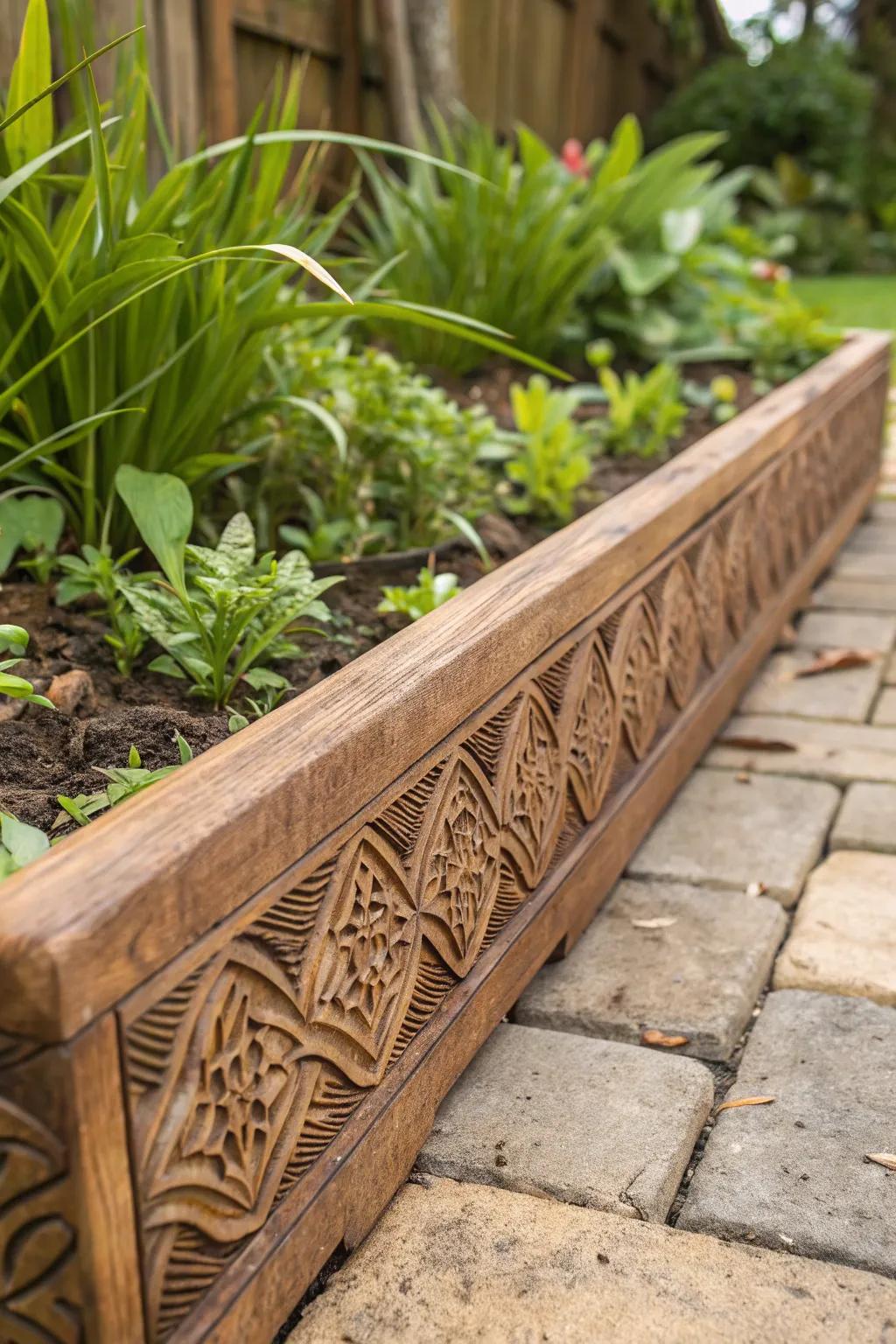 Amplify the elegance of your garden through handcrafted wood edging that fluidly synchronizes with nature's essence.