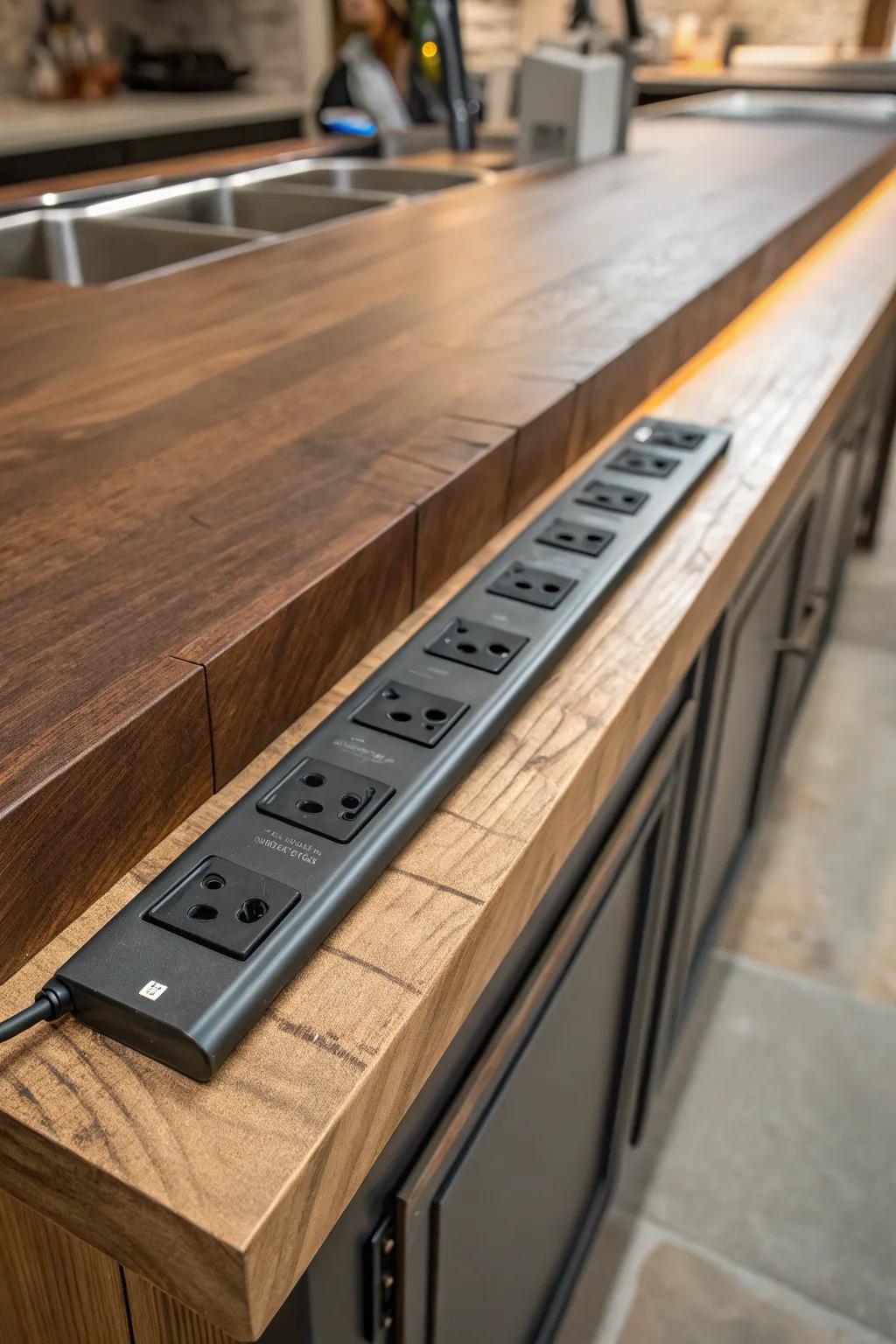 Transform your workspace using a power rail system that merges functionality with craftsmanship.