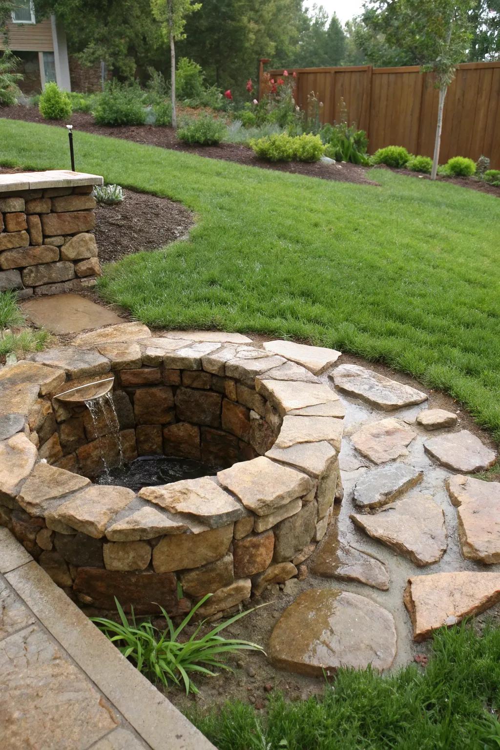 Embrace the refinement of functionality with a handcrafted infiltration basin, your garden's noiseless protector.