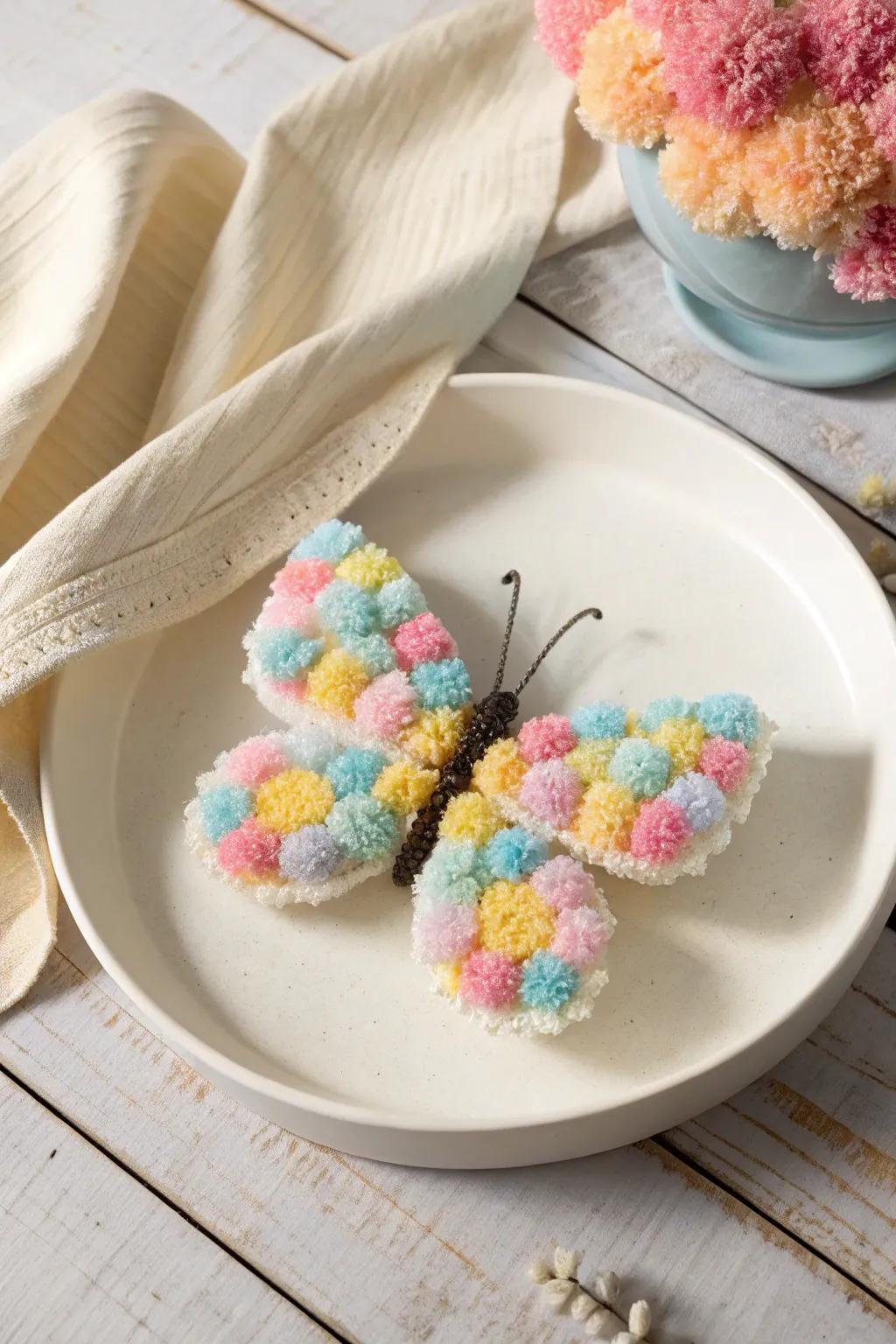 Add a flutter of joy to your space with a fluffy ball butterfly, where simplicity meets playful elegance.