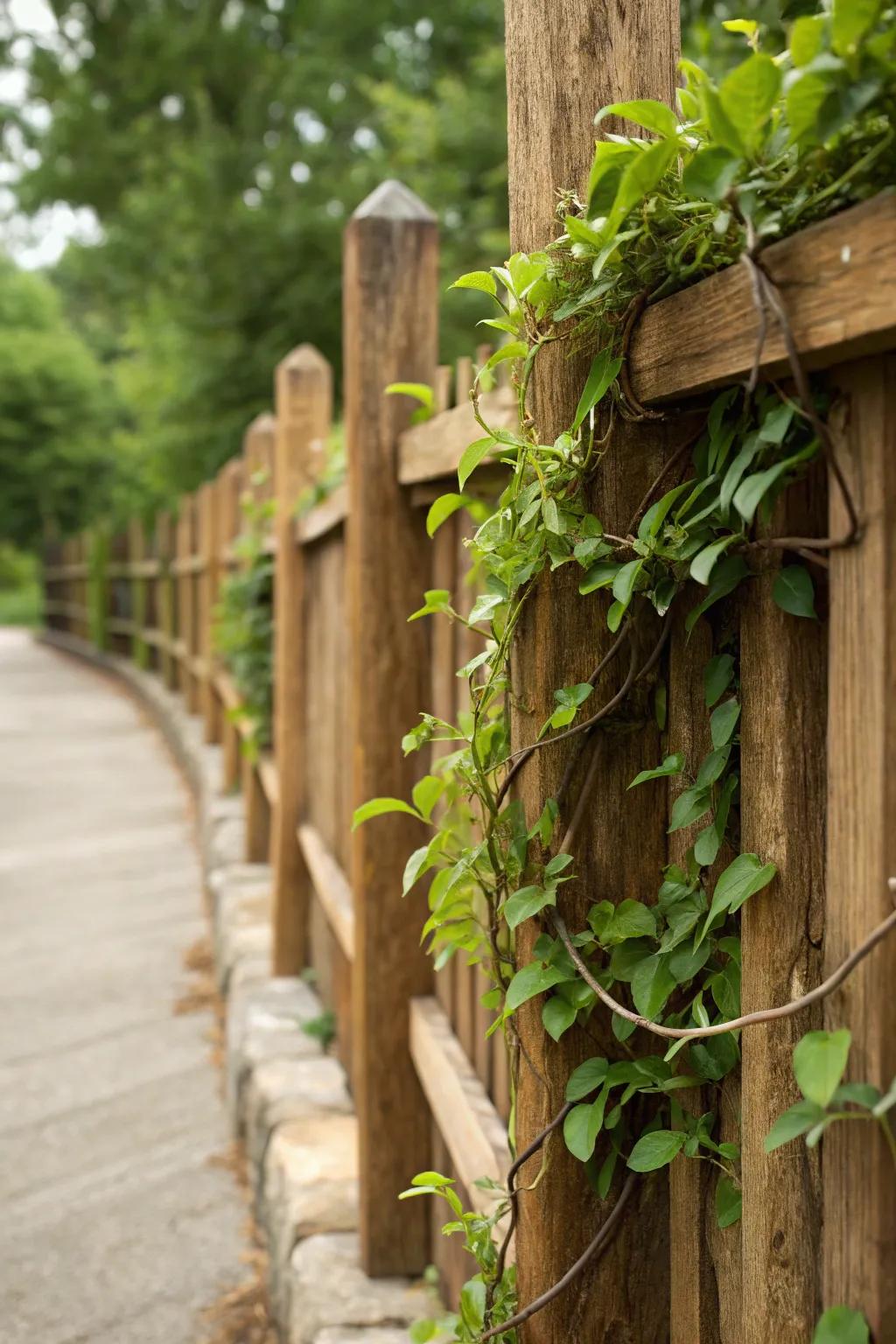 Welcome nature's touch through a verdant facade fence, where artisanship encounters greenery.