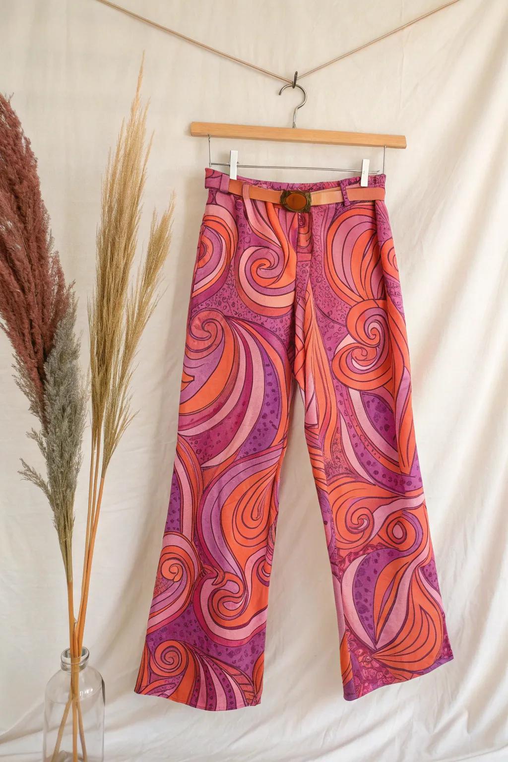 Unleash your inner artist with these vibrant DIY psychedelic swirl pants, perfect for adding a touch of 60s flair to your wardrobe!
